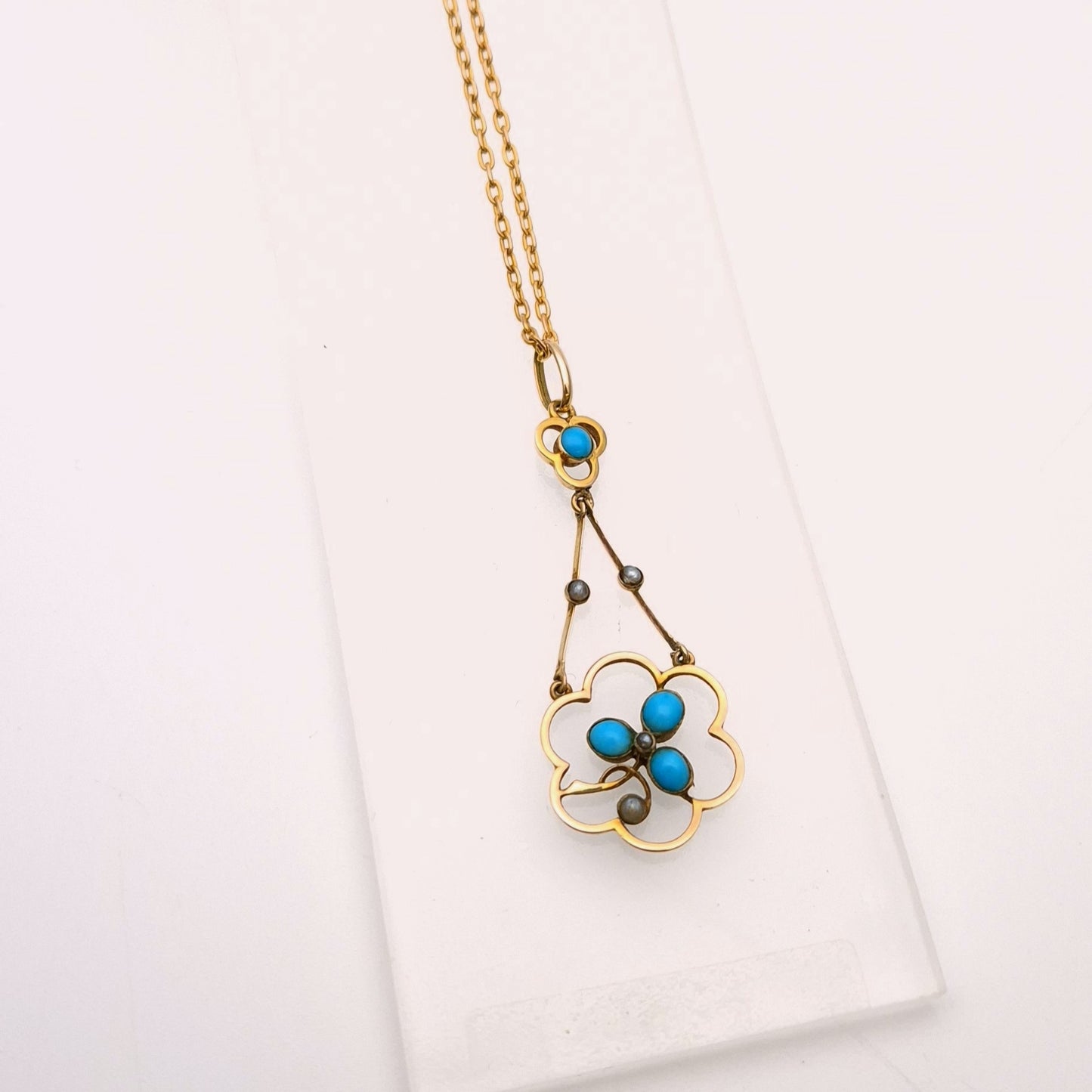 9ct Yellow gold Antique Turquoise Necklace