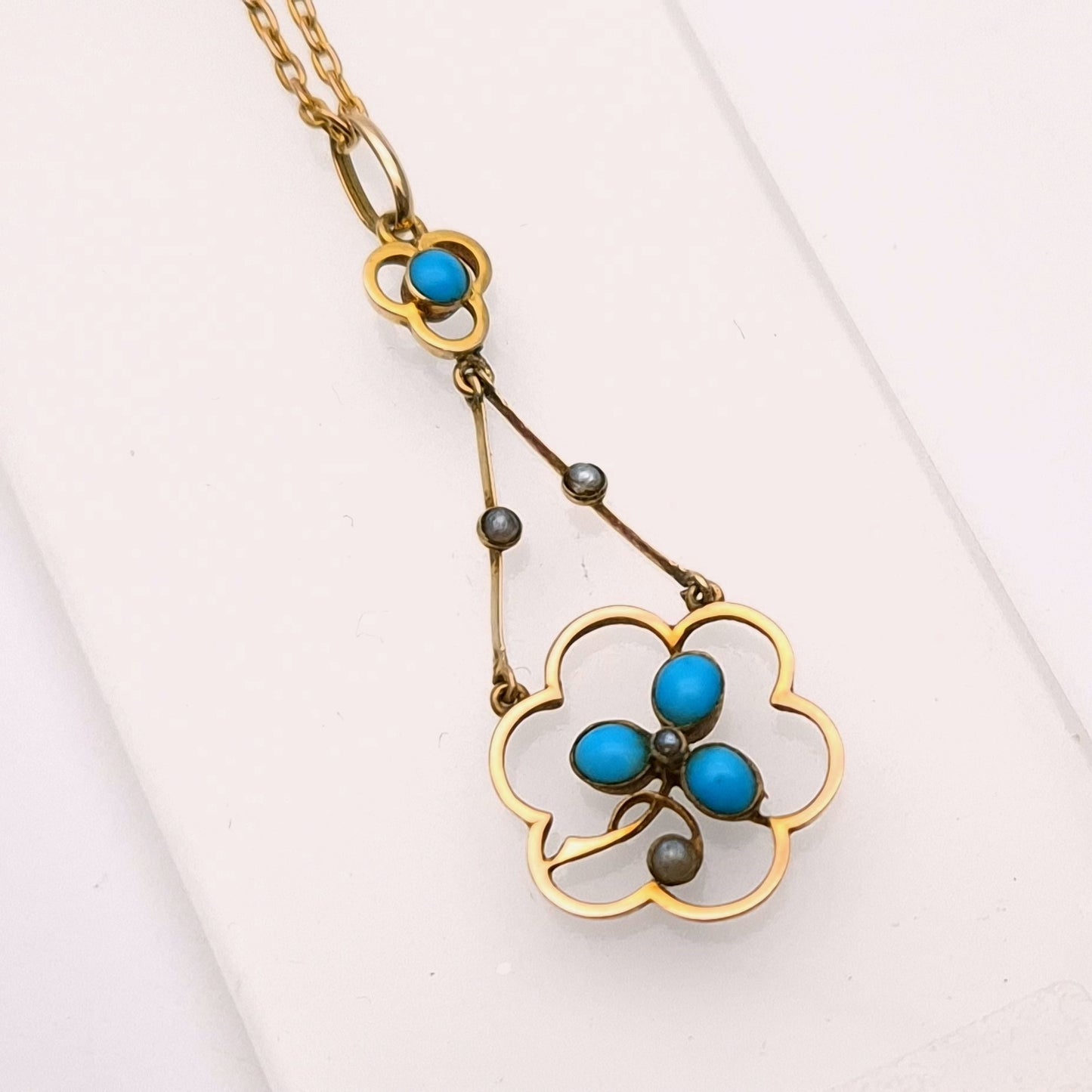 9ct Yellow gold Antique Turquoise Necklace