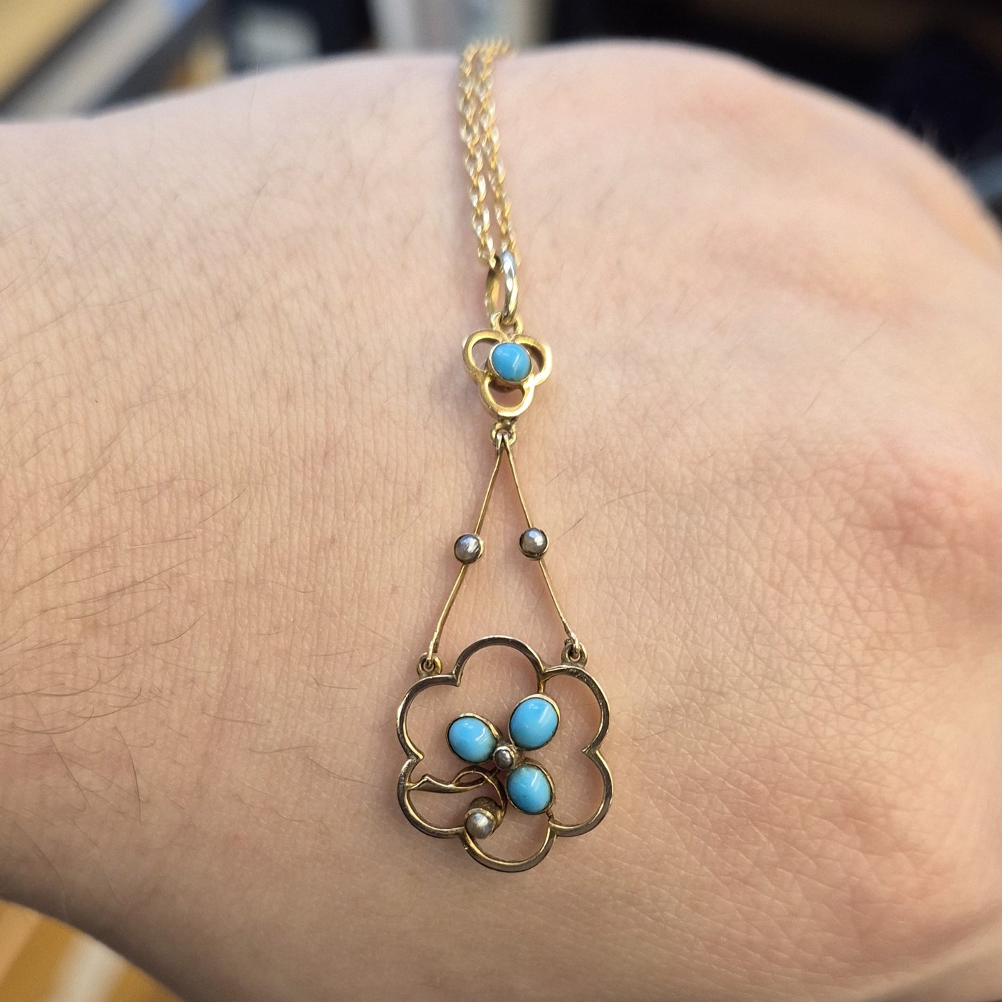 9ct Yellow gold Antique Turquoise Necklace