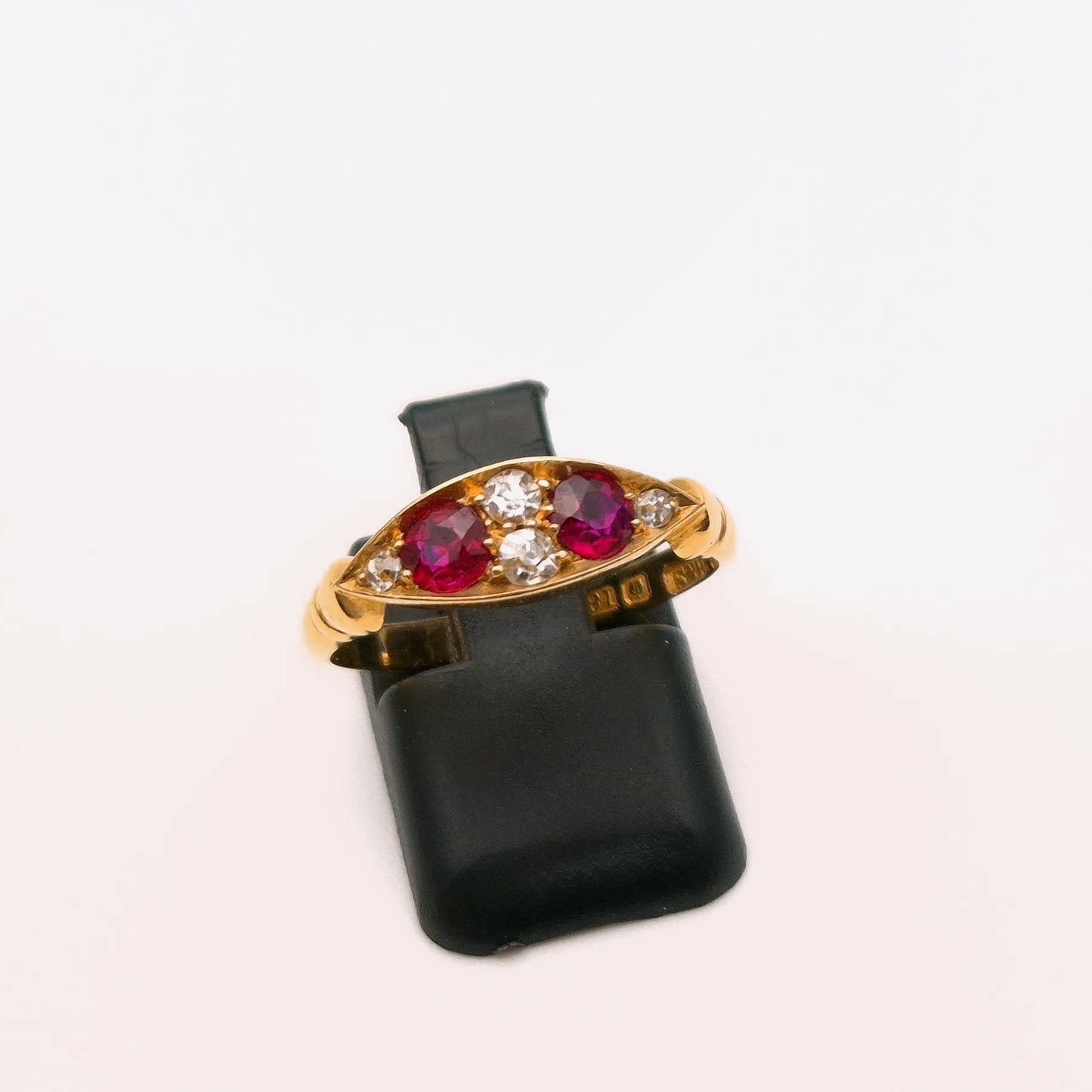 18ct Yellow gold Antique Ruby and Diamond Boat Ring