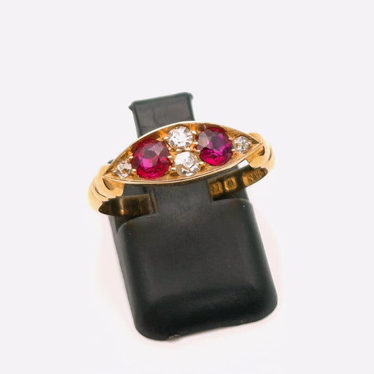 18ct Yellow gold Antique Ruby and Diamond Boat Ring