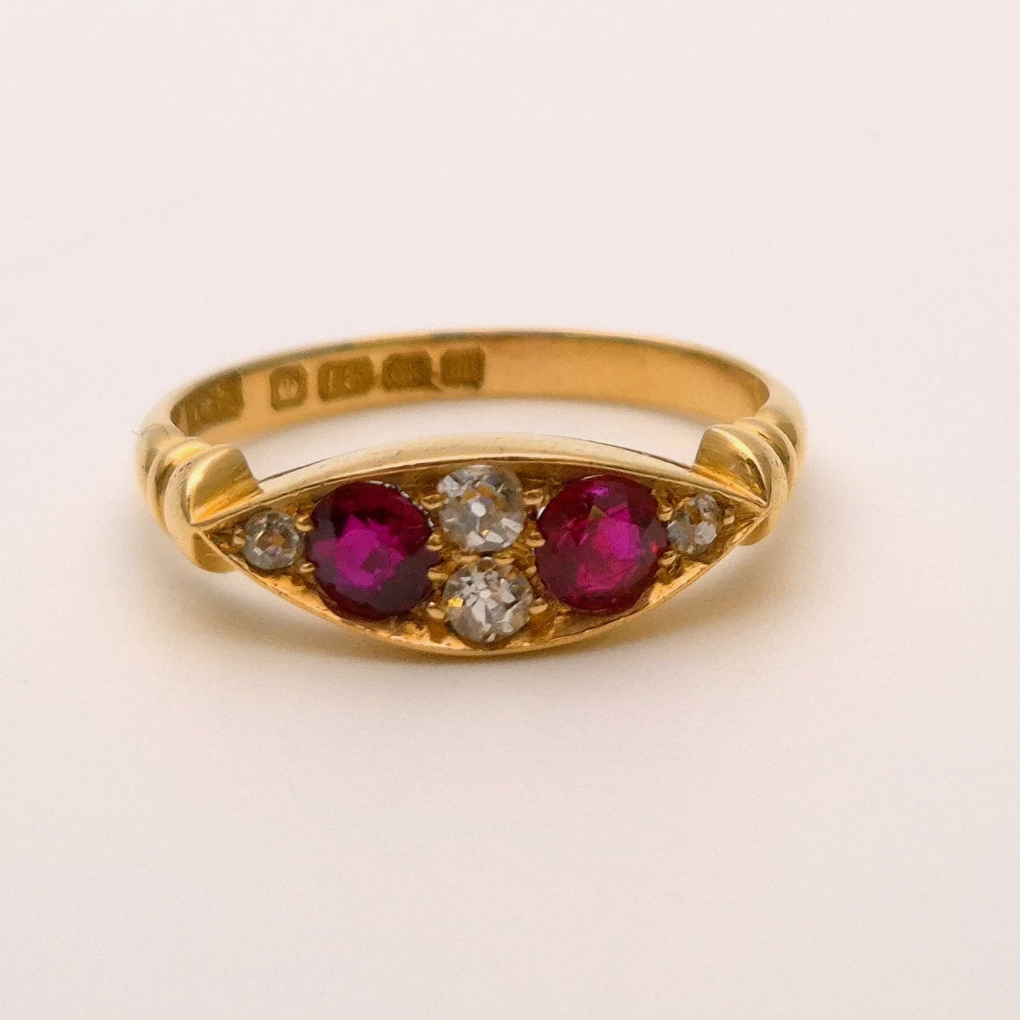 18ct Yellow gold Antique Ruby and Diamond Boat Ring