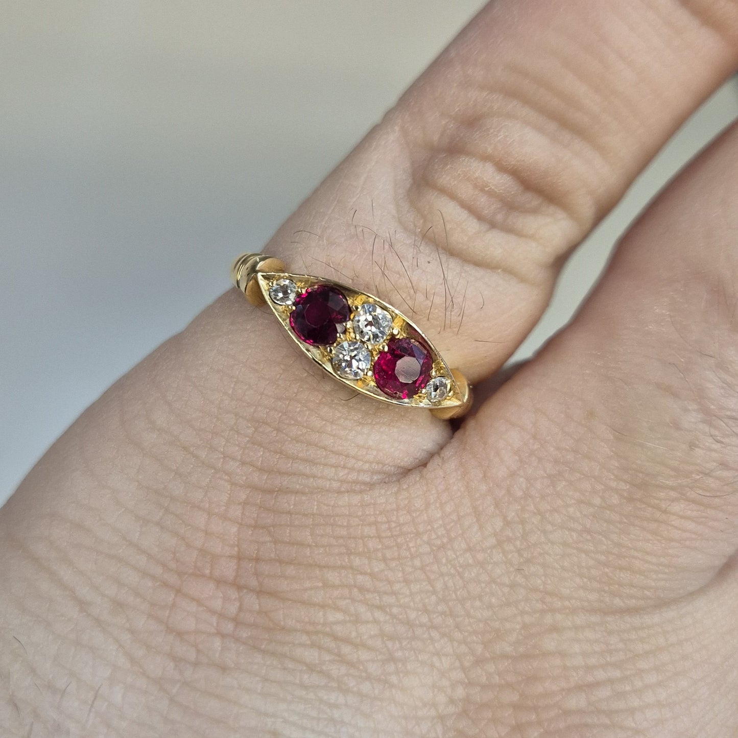18ct Yellow gold Antique Ruby and Diamond Boat Ring