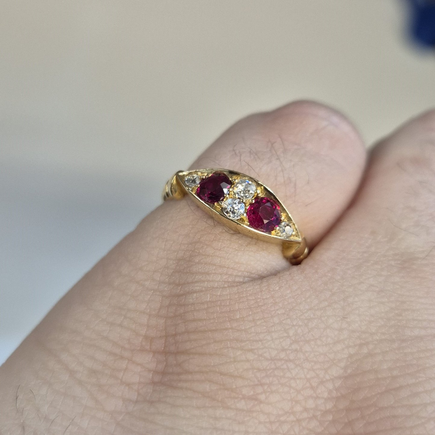 18ct Yellow gold Antique Ruby and Diamond Boat Ring