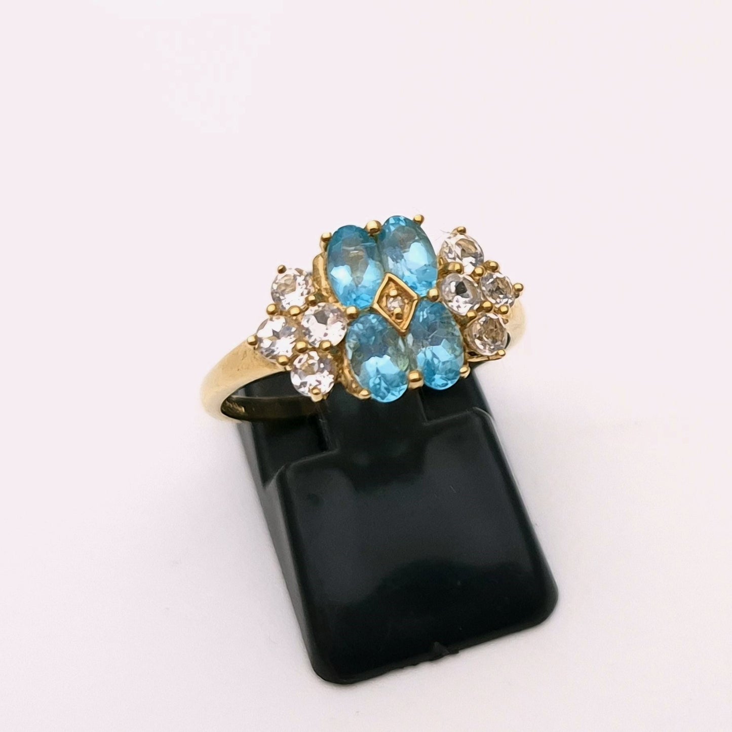 9ct Yellow Gold Apatite and white stone cluster ring