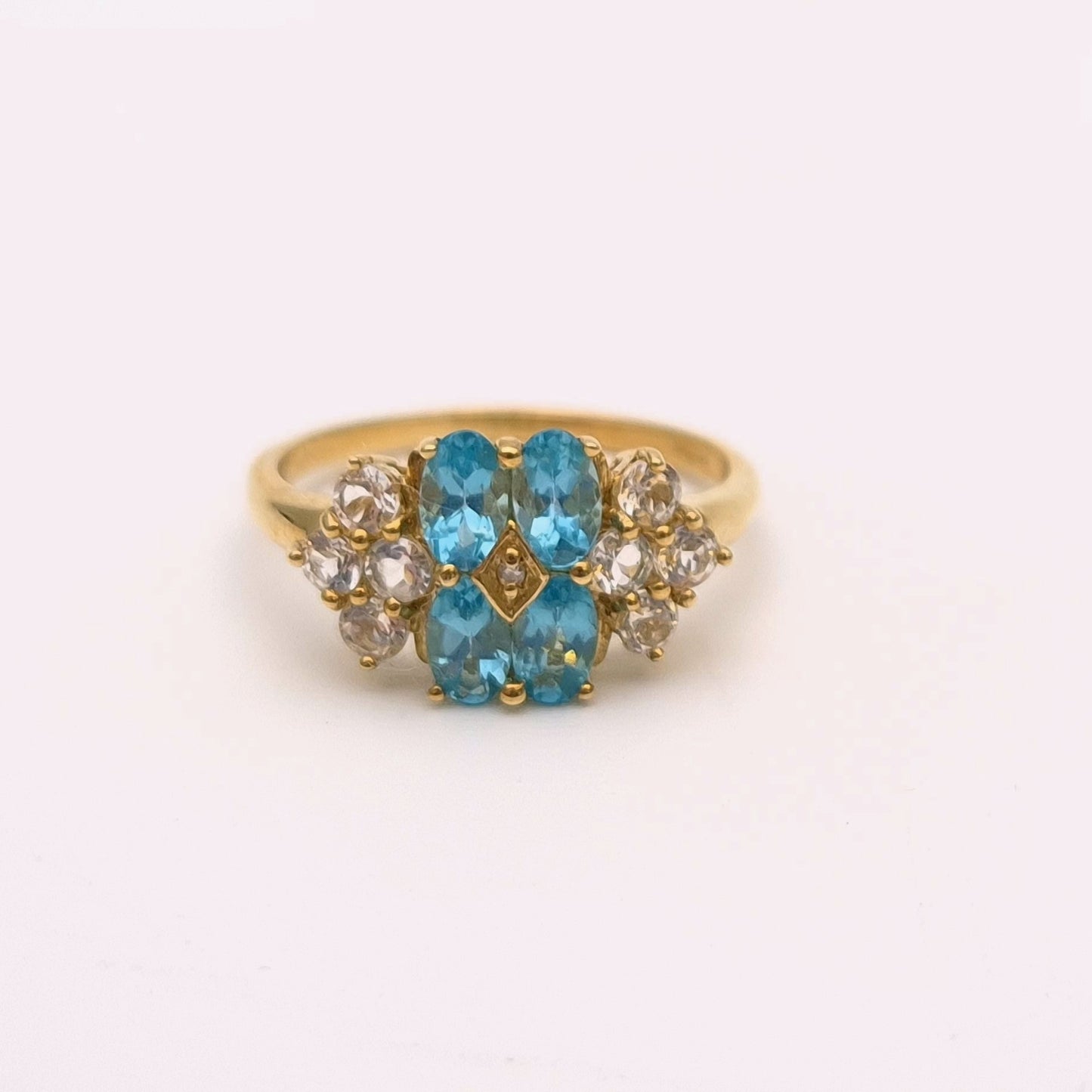9ct Yellow Gold Apatite and white stone cluster ring