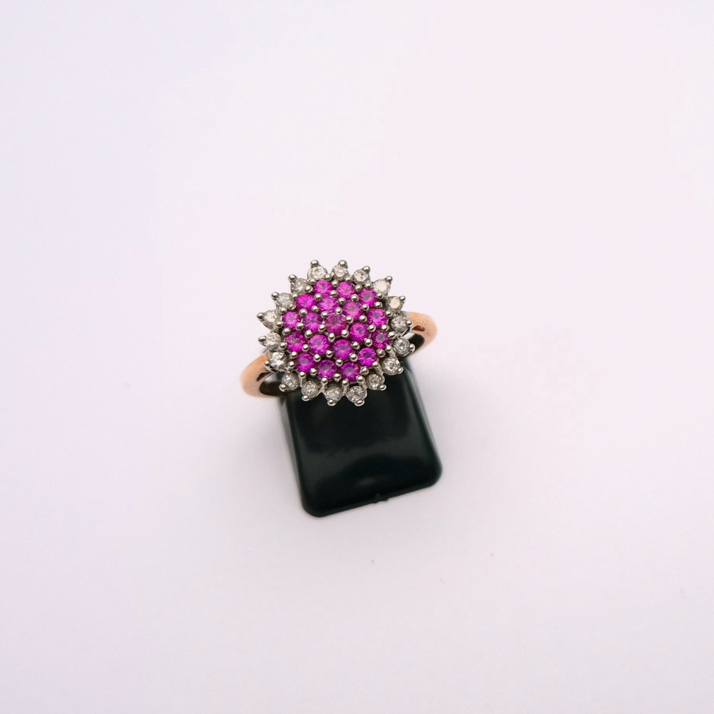 9ct Rose Gold Ruby and Diamond Multi-stone Cluster Ring