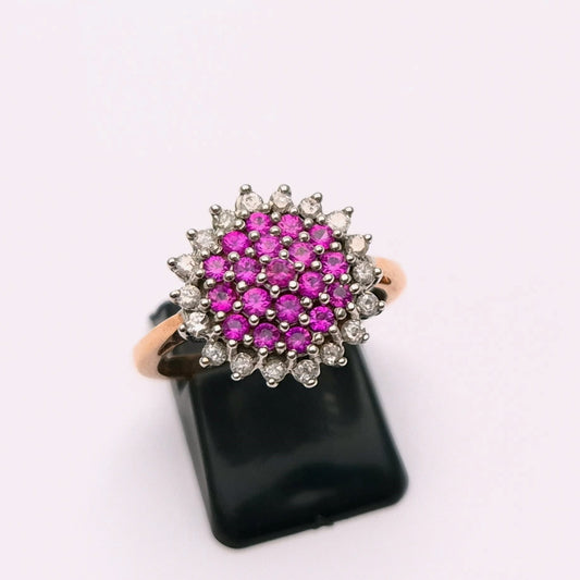 9ct Rose Gold Ruby and Diamond Multi-stone Cluster Ring