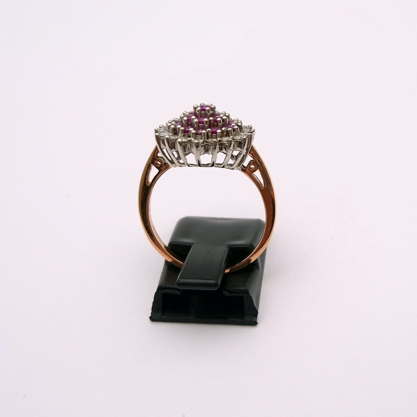 9ct Rose Gold Ruby and Diamond Multi-stone Cluster Ring