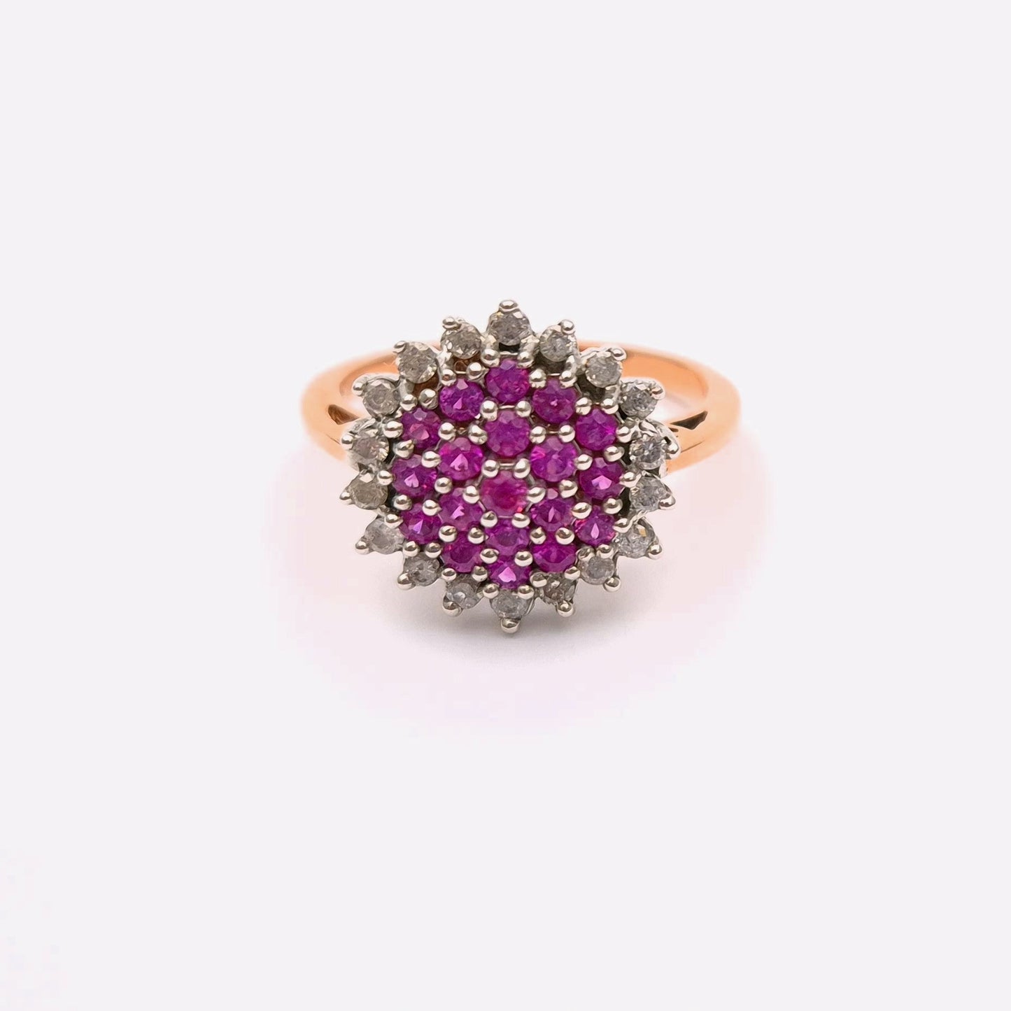 9ct Rose Gold Ruby and Diamond Multi-stone Cluster Ring