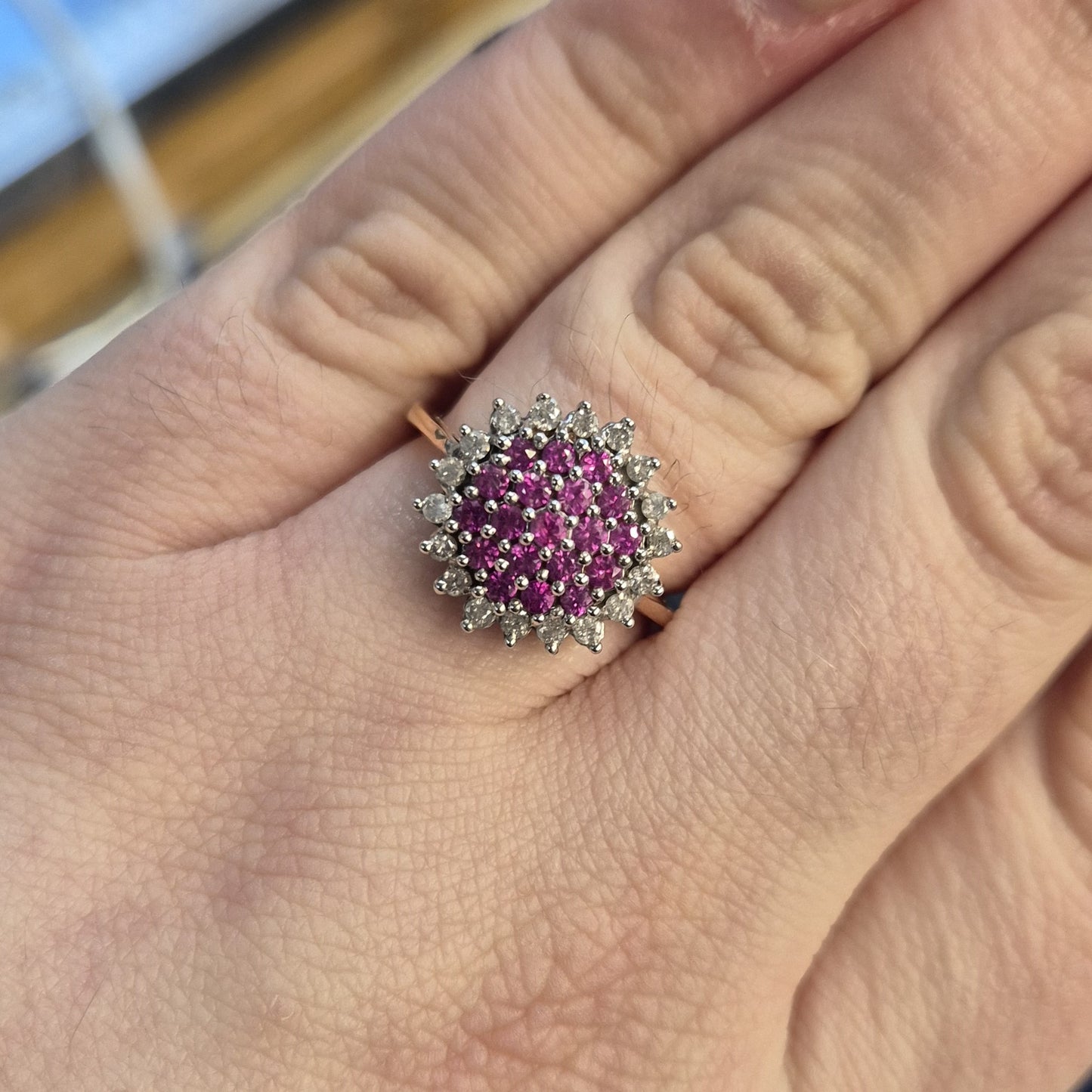 9ct Rose Gold Ruby and Diamond Multi-stone Cluster Ring