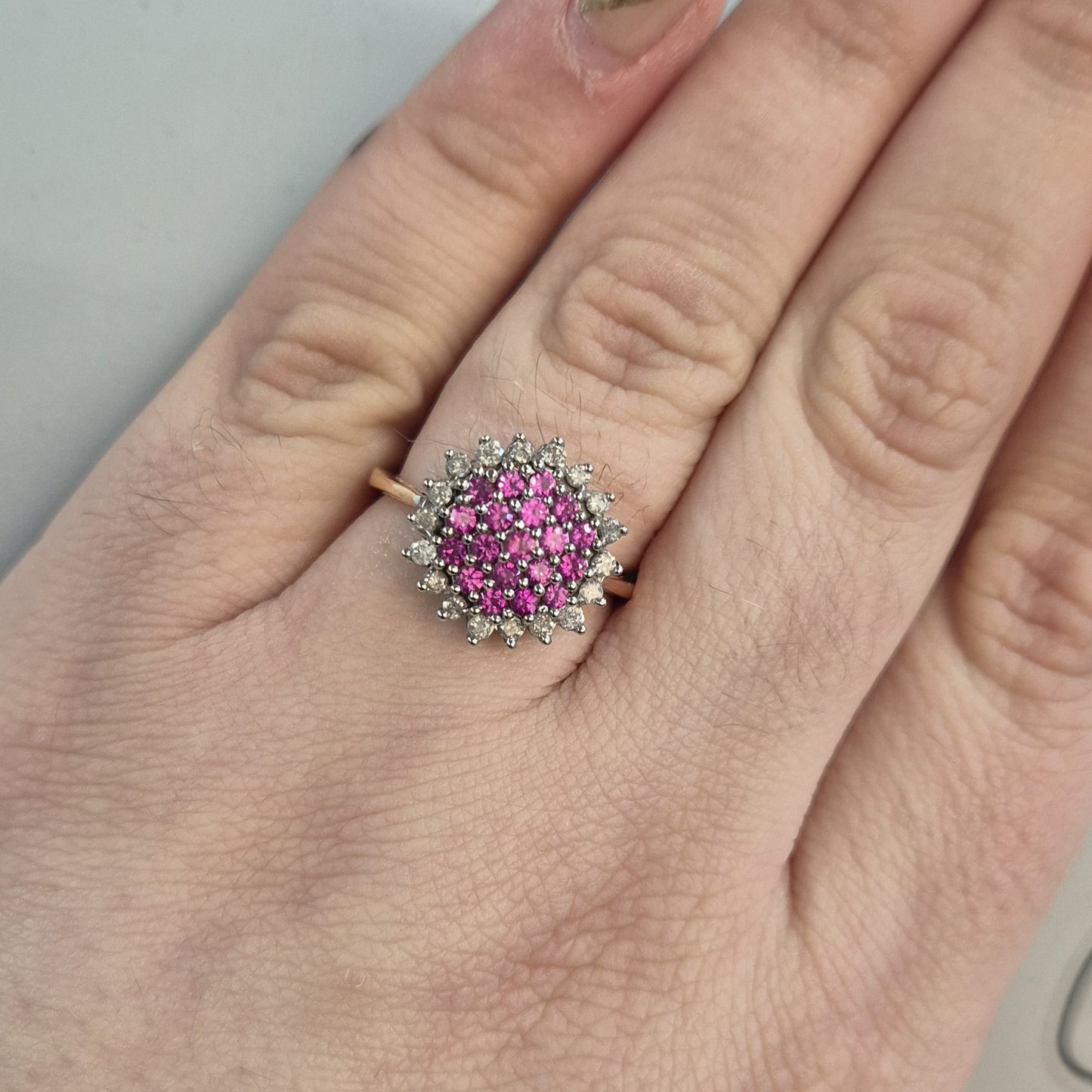 9ct Rose Gold Ruby and Diamond Multi-stone Cluster Ring