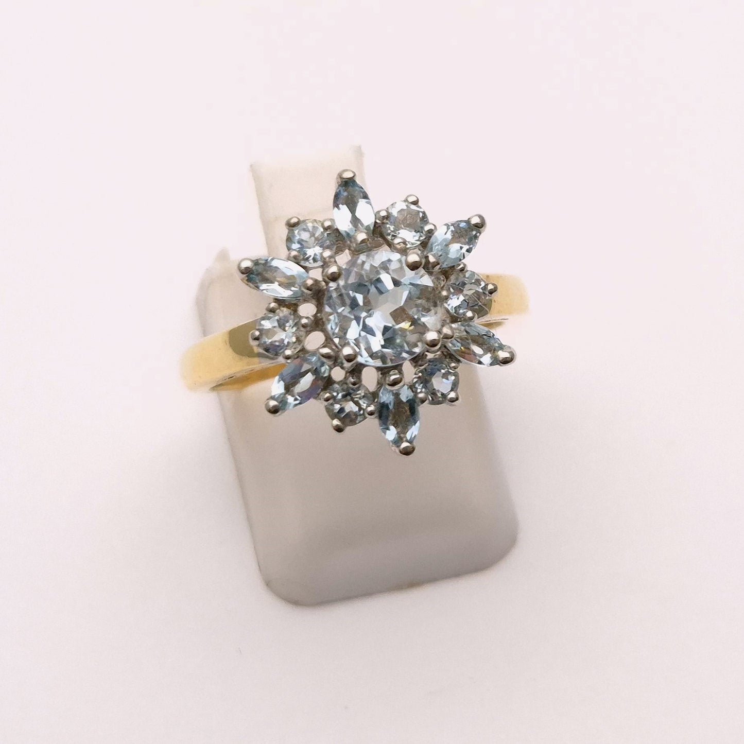 9ct Yellow Gold Blue Topaz Starburst Cluster Ring