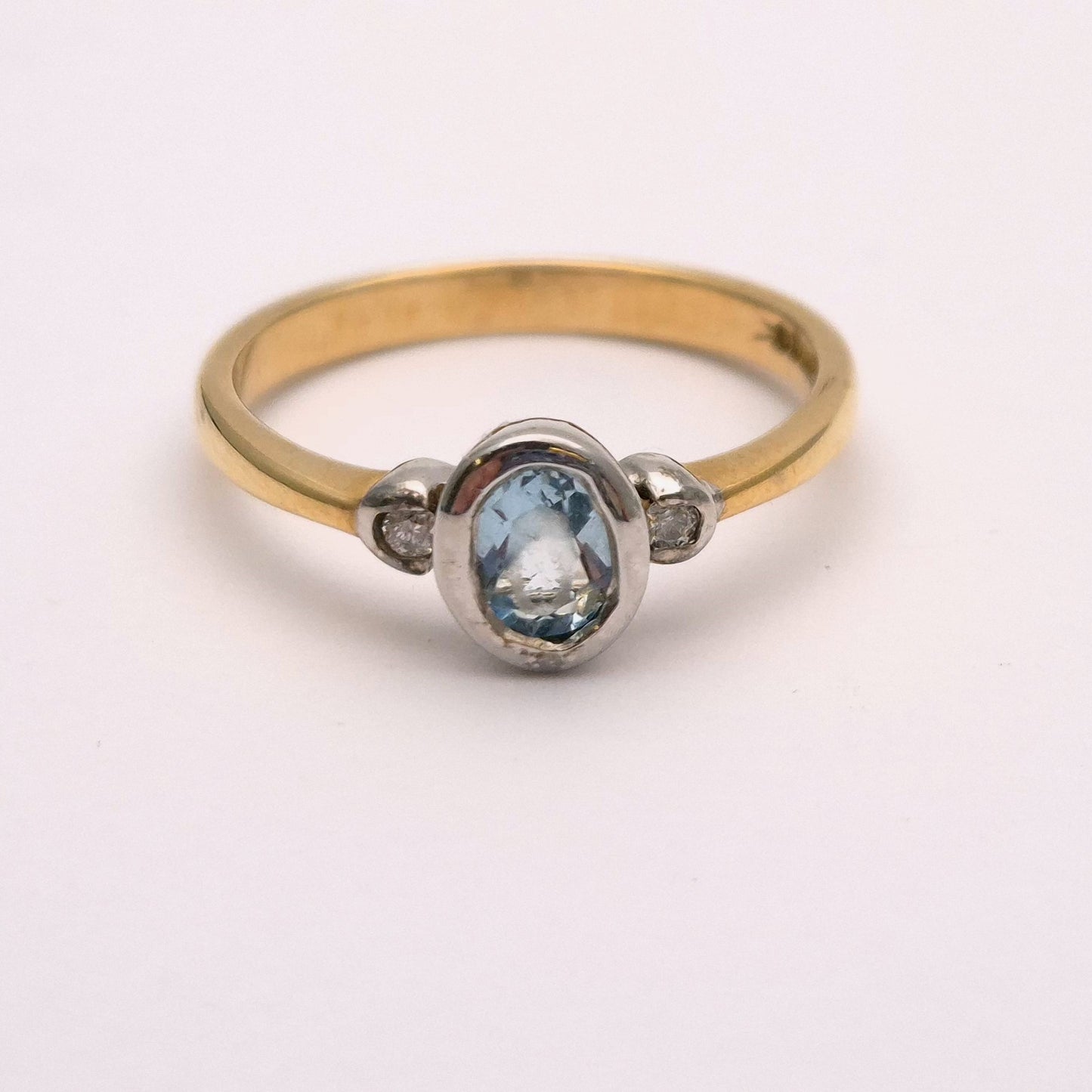 9ct Yellow Gold Blue Topaz and Diamond Trilogy Ring