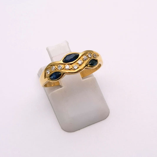 18ct Yellow Gold Sapphire and Diamond Wishbone Wave Ring