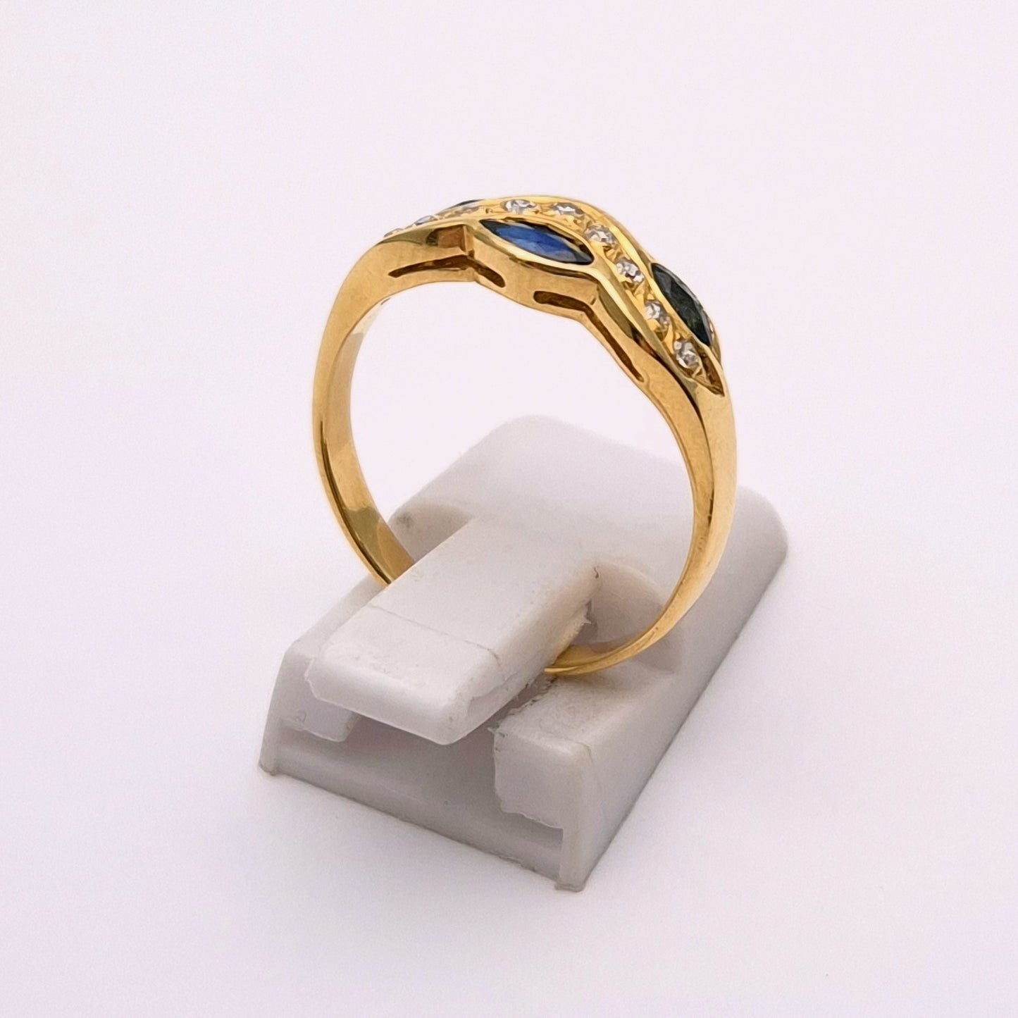 18ct Yellow Gold Sapphire and Diamond Wishbone Wave Ring