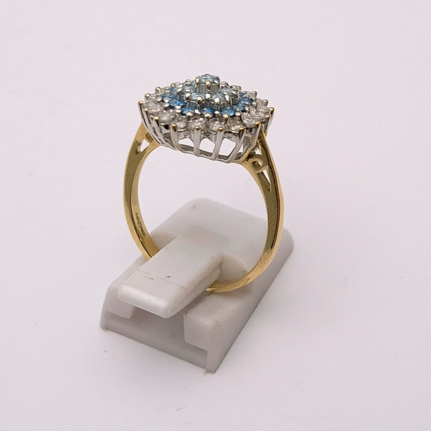 9ct Yellow Gold White and Blue Diamond Cluster Ring
