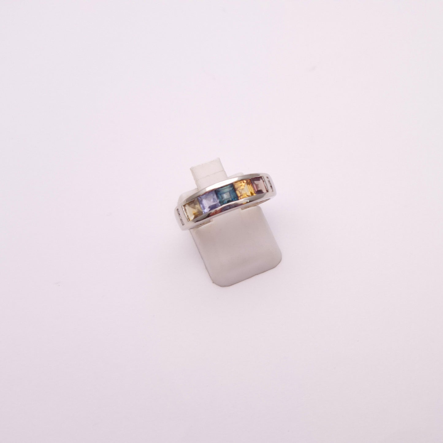 9ct White Gold Multicolour Stone Band Ring