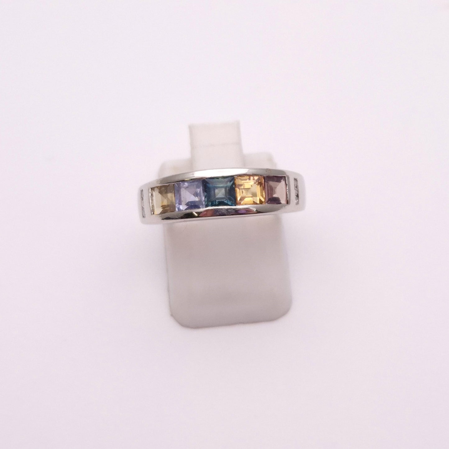 9ct White Gold Multicolour Stone Band Ring