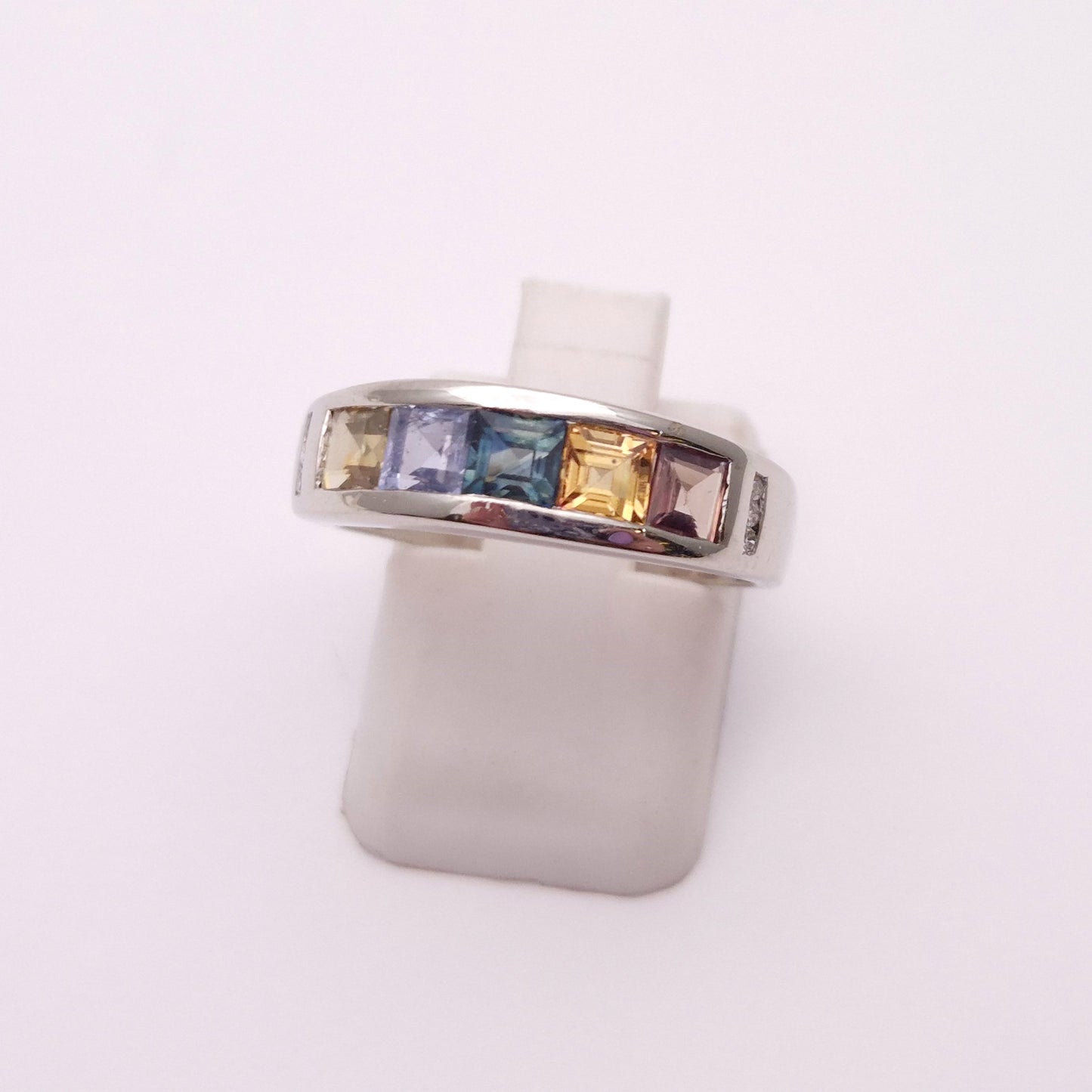9ct White Gold Multicolour Stone Band Ring