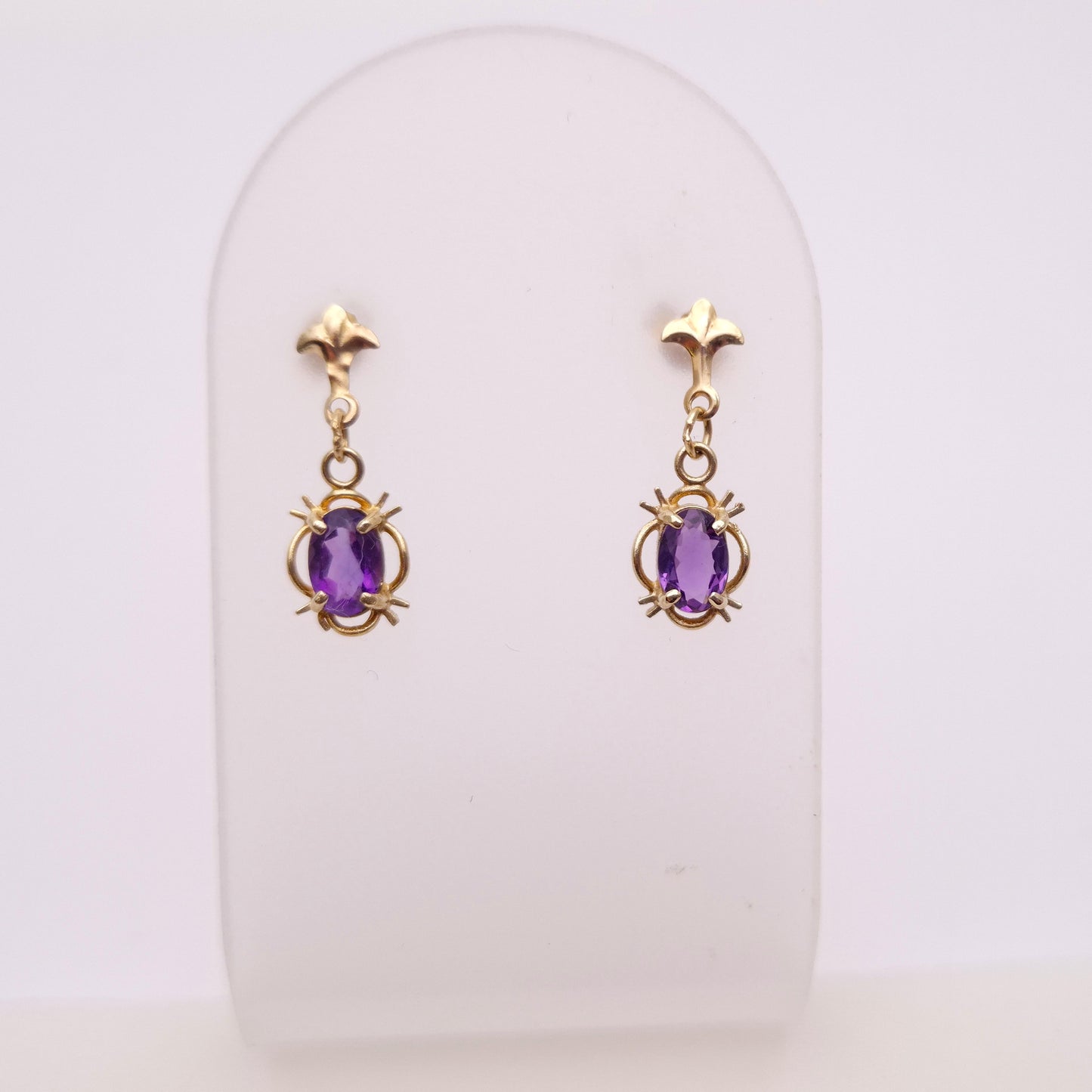 9ct yellow Gold Traditional Style Amethyst Drop Earrings