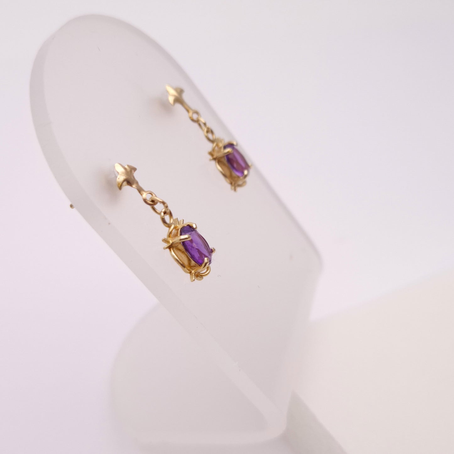 9ct yellow Gold Traditional Style Amethyst Drop Earrings