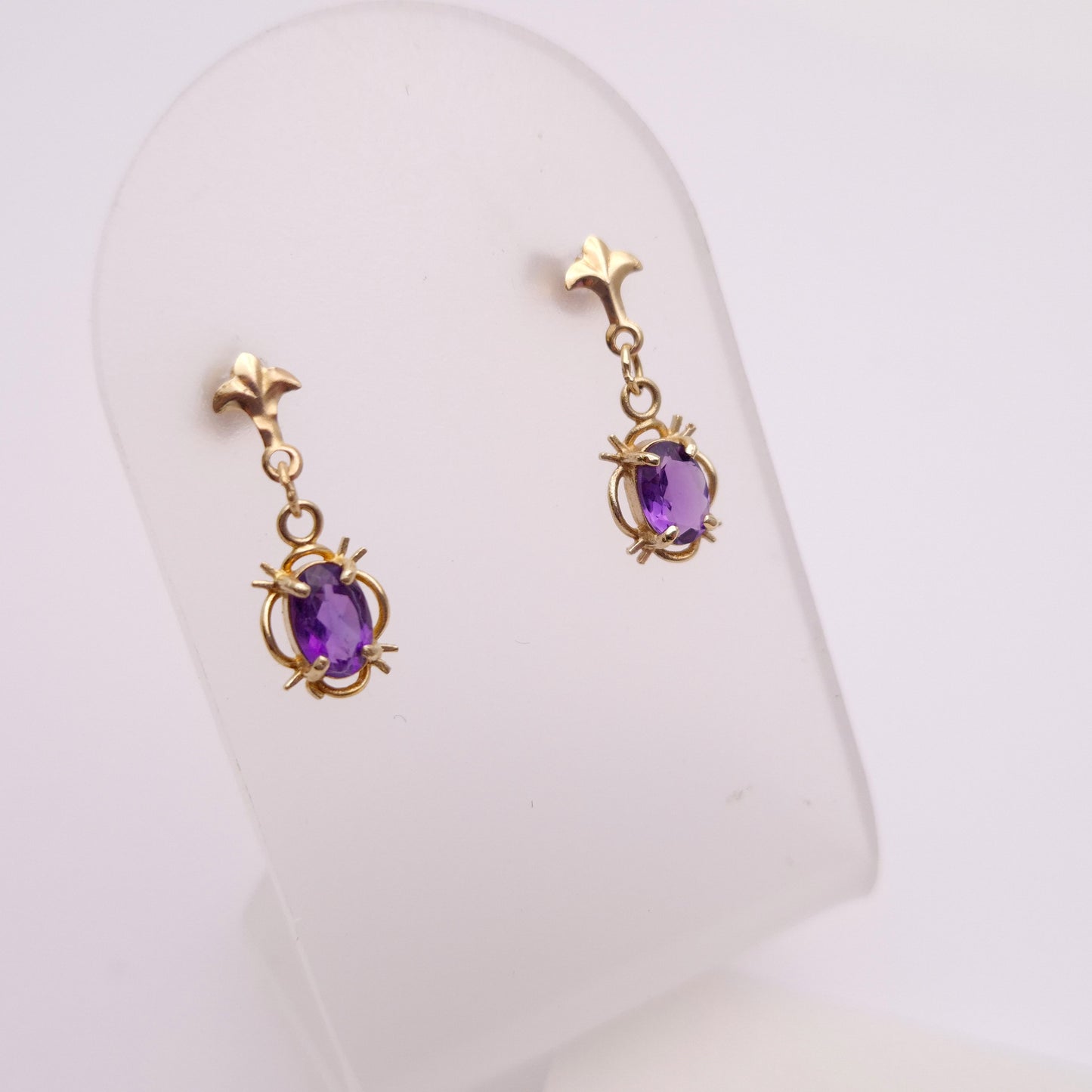 9ct yellow Gold Traditional Style Amethyst Drop Earrings