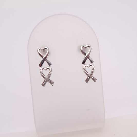 9ct White Gold Diamond Double Heart Stud Earrings