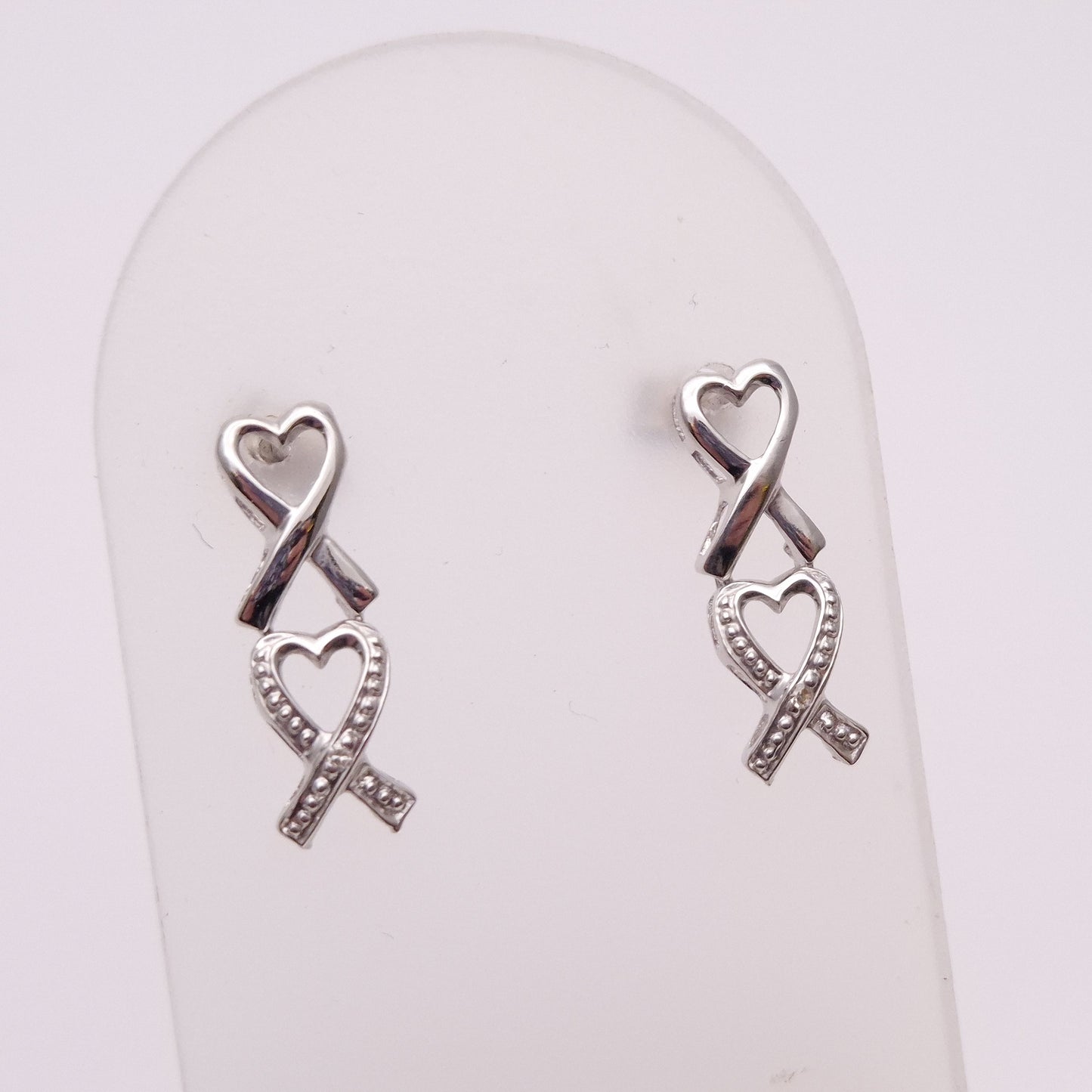 9ct White Gold Diamond Double Heart Stud Earrings
