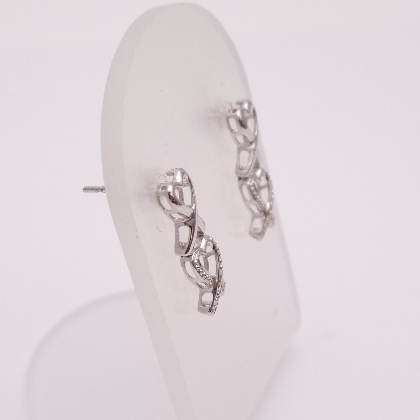 9ct White Gold Diamond Double Heart Stud Earrings