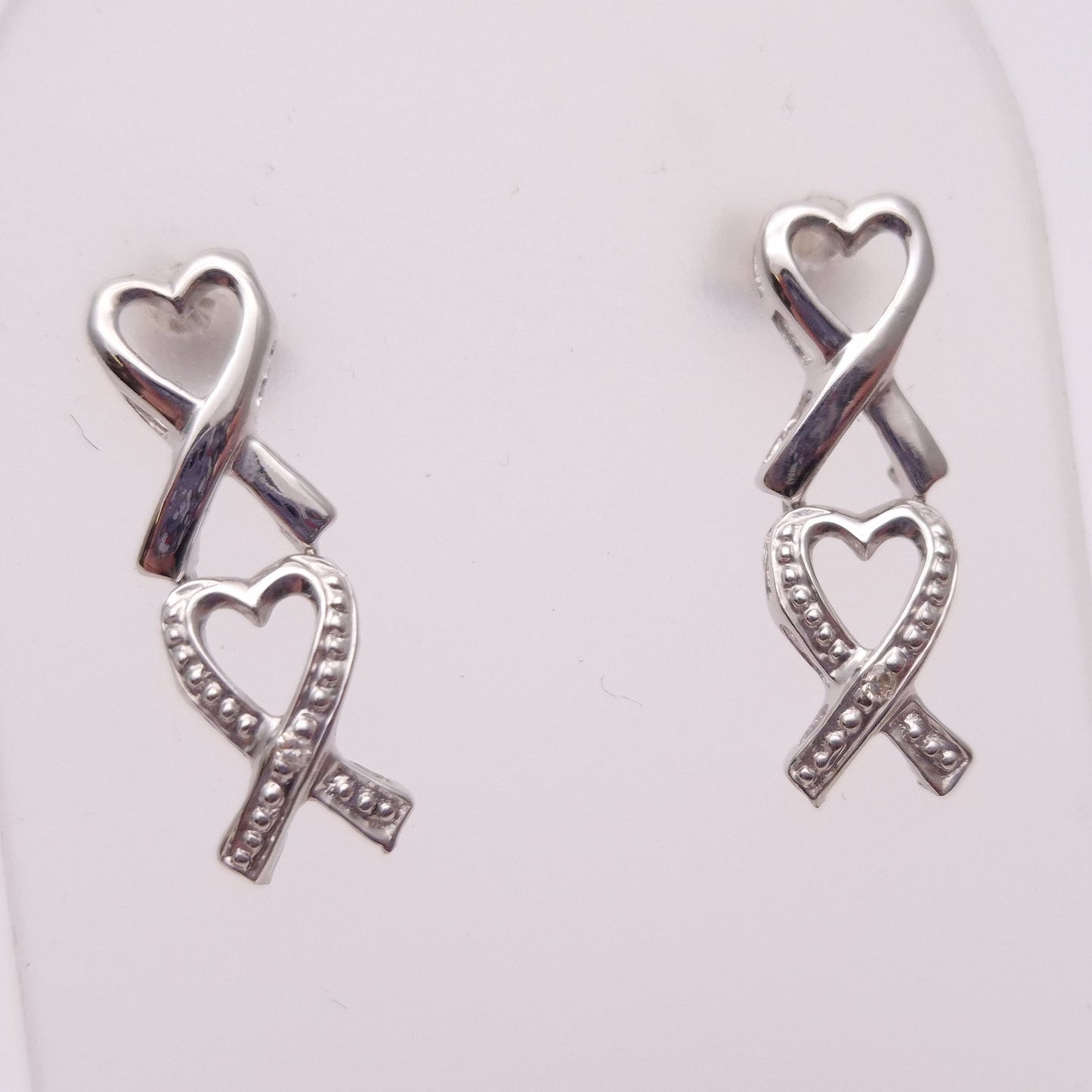 9ct White Gold Diamond Double Heart Stud Earrings