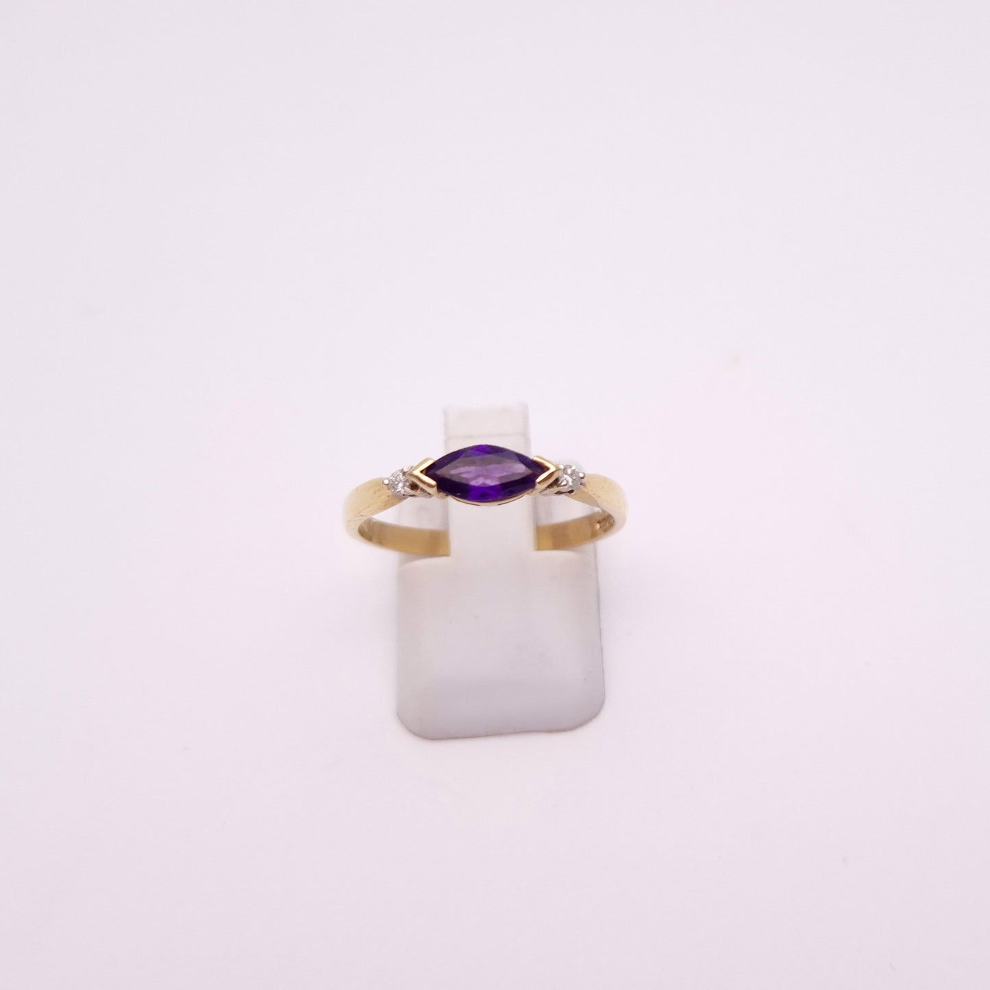 9ct Yellow Gold Amethyst and Diamond Trilogy Three Stone Ring