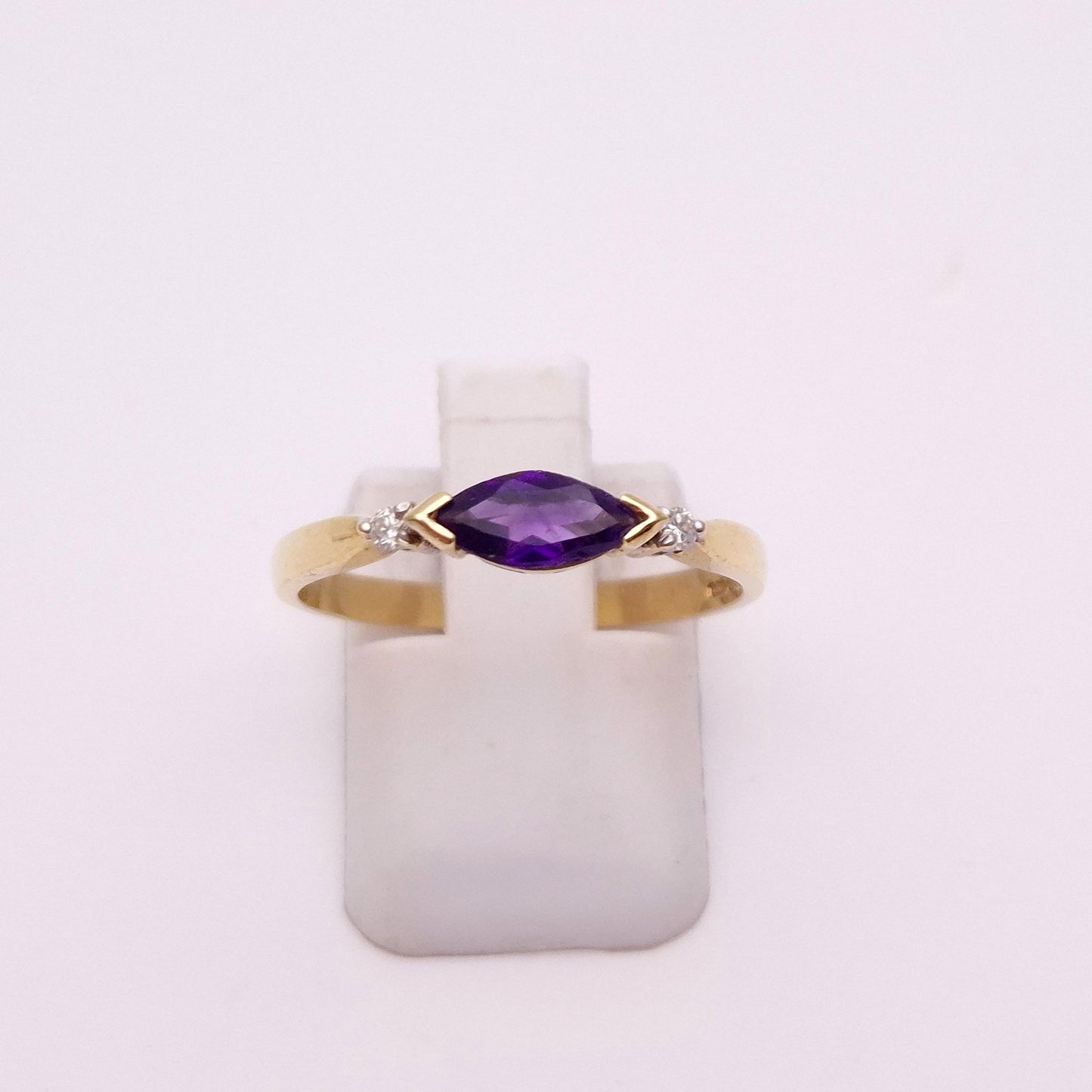 9ct Yellow Gold Amethyst and Diamond Trilogy Three Stone Ring