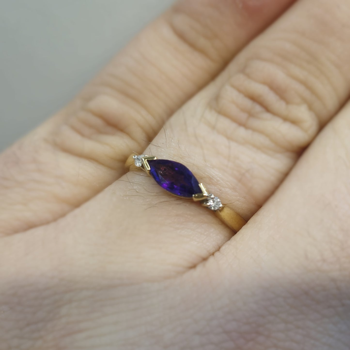 9ct Yellow Gold Amethyst and Diamond Trilogy Three Stone Ring