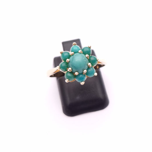 9ct Yellow Gold Vintage Turquoise Cluster Ring