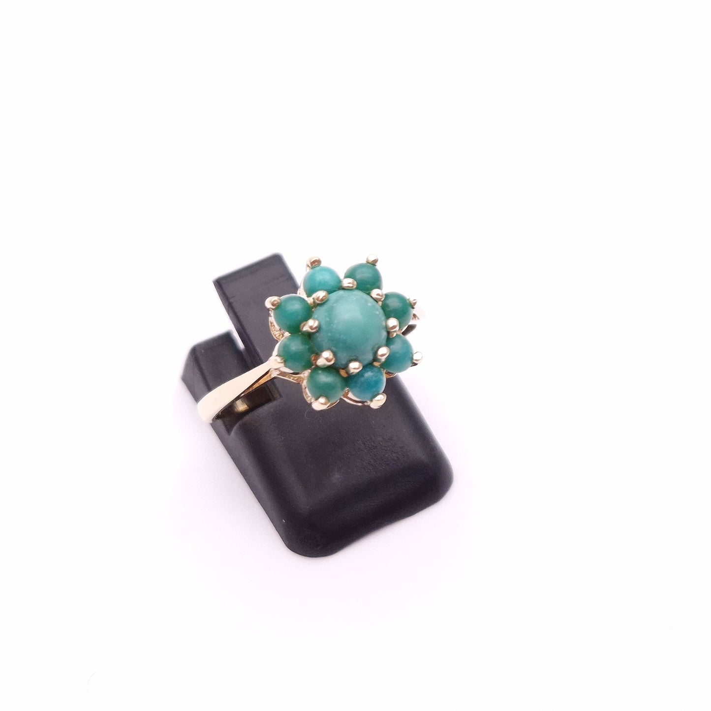 9ct Yellow Gold Vintage Turquoise Cluster Ring