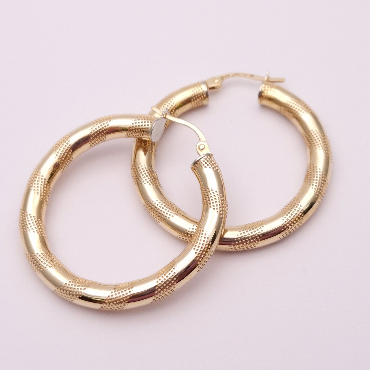 9ct Yellow Gold Textured Striped Hoop Earrings