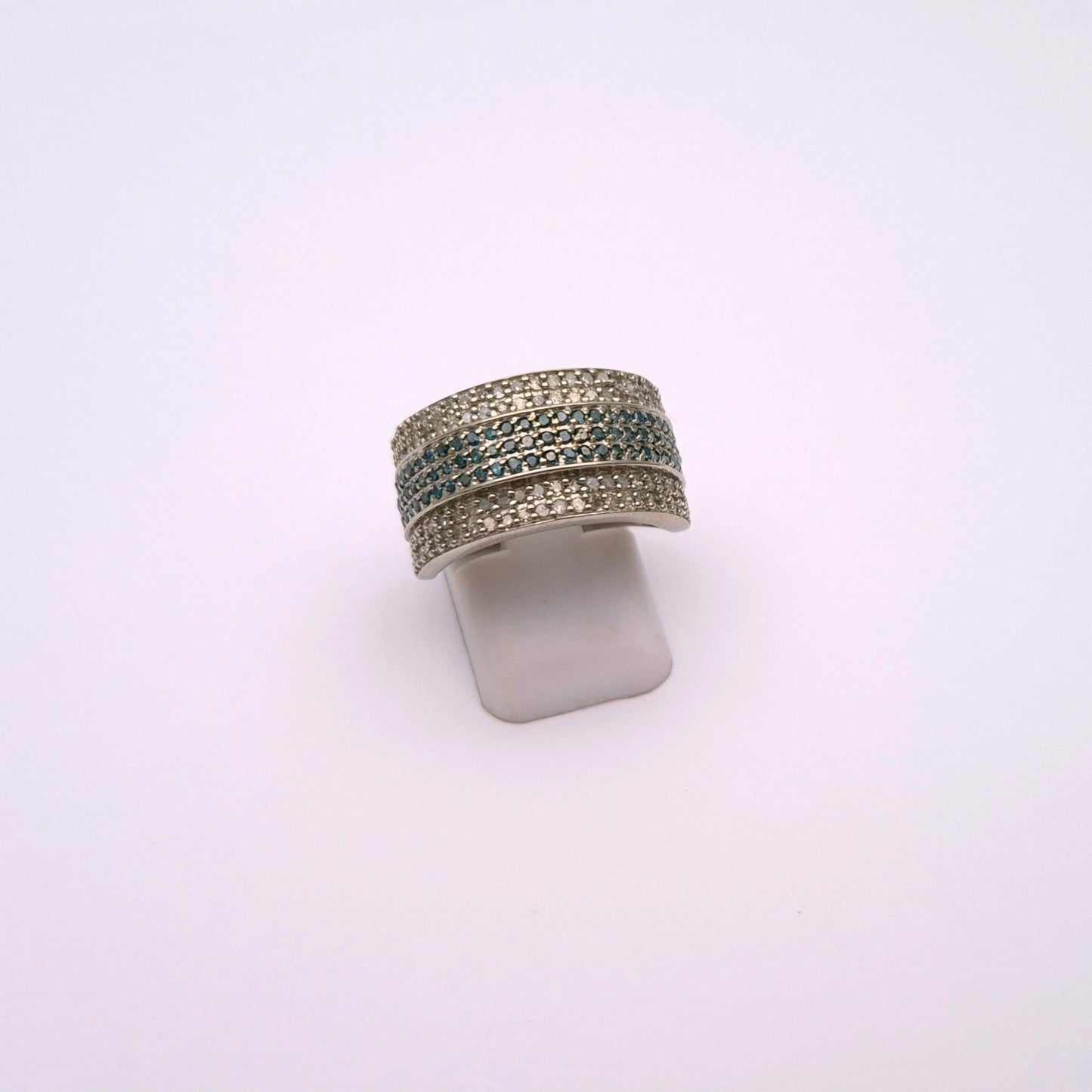 Sterling Silver White and Blue Pave set multi-stone diamond ring