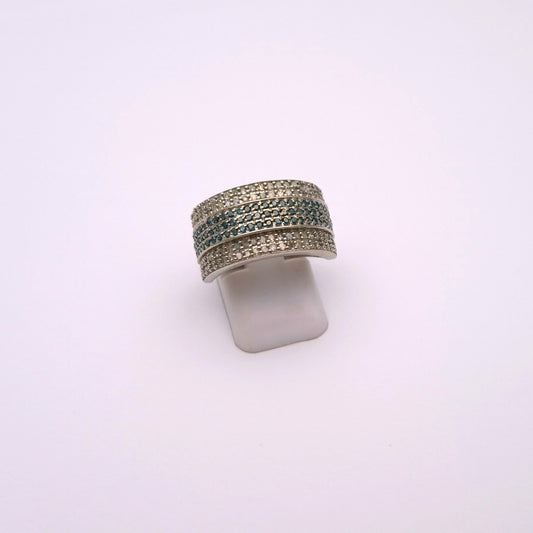 Sterling Silver White and Blue Pave set multi-stone diamond ring