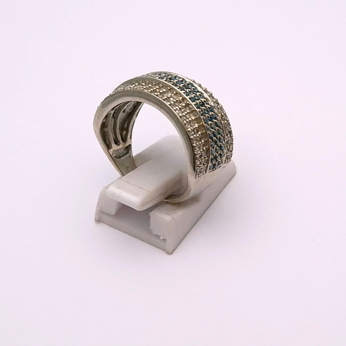 Sterling Silver White and Blue Pave set multi-stone diamond ring