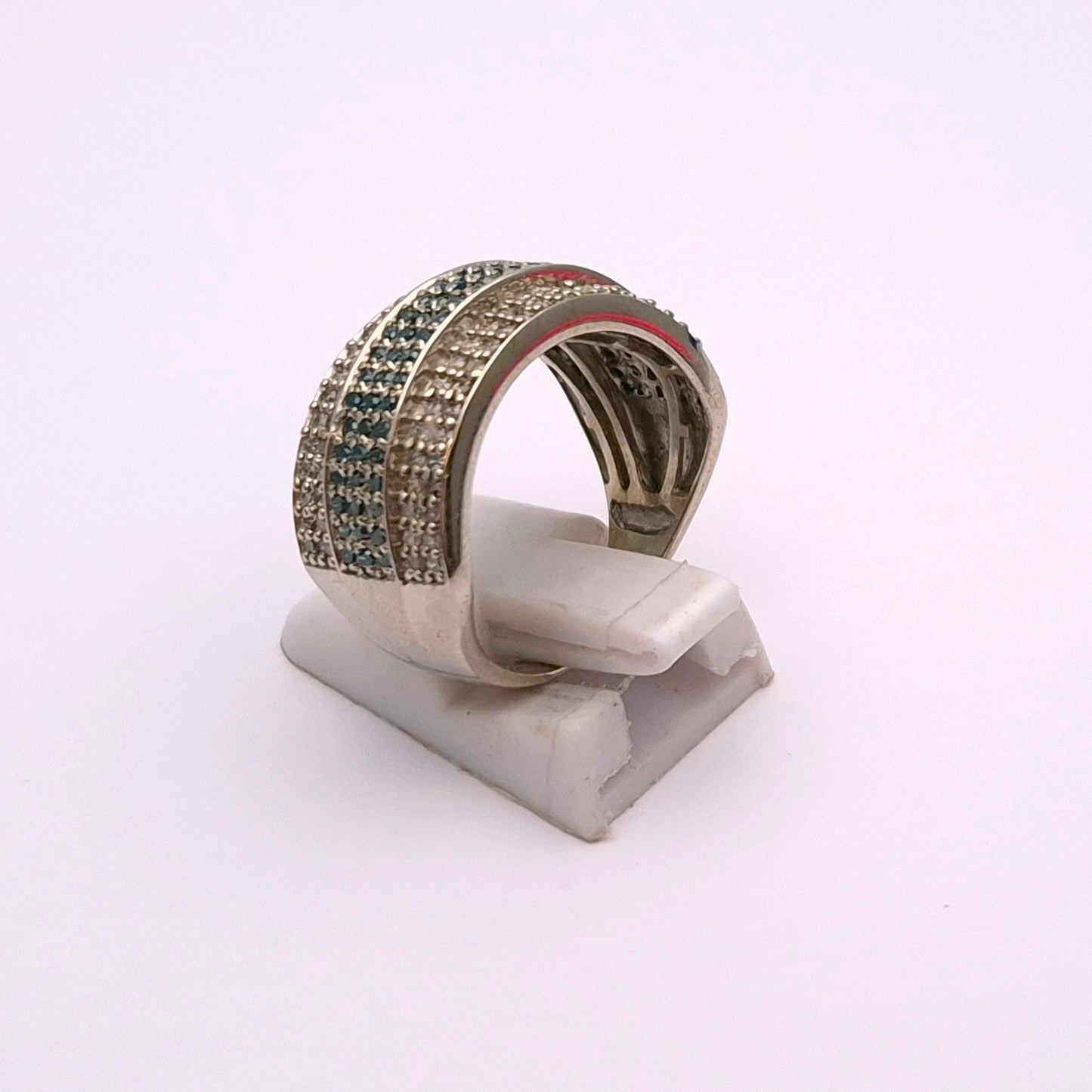 Sterling Silver White and Blue Pave set multi-stone diamond ring