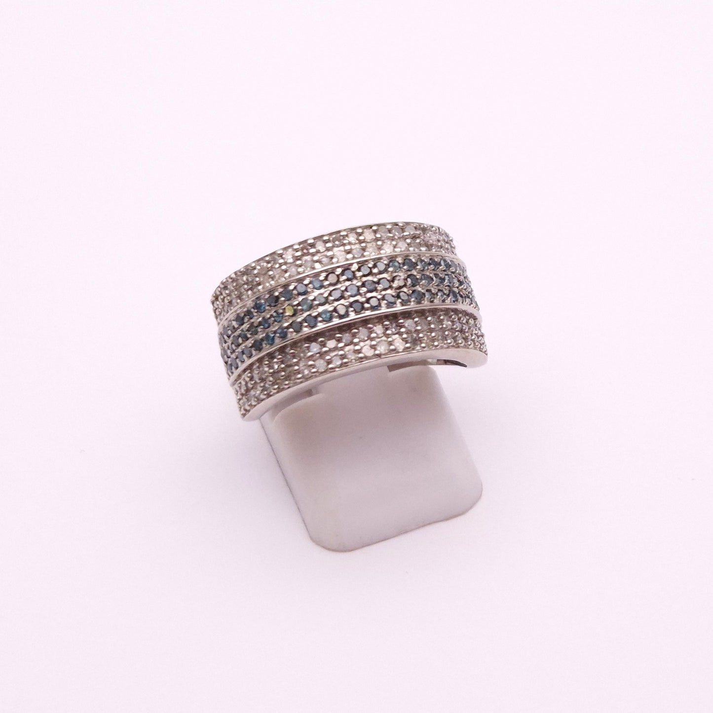 Sterling Silver White and Blue Pave set multi-stone diamond ring