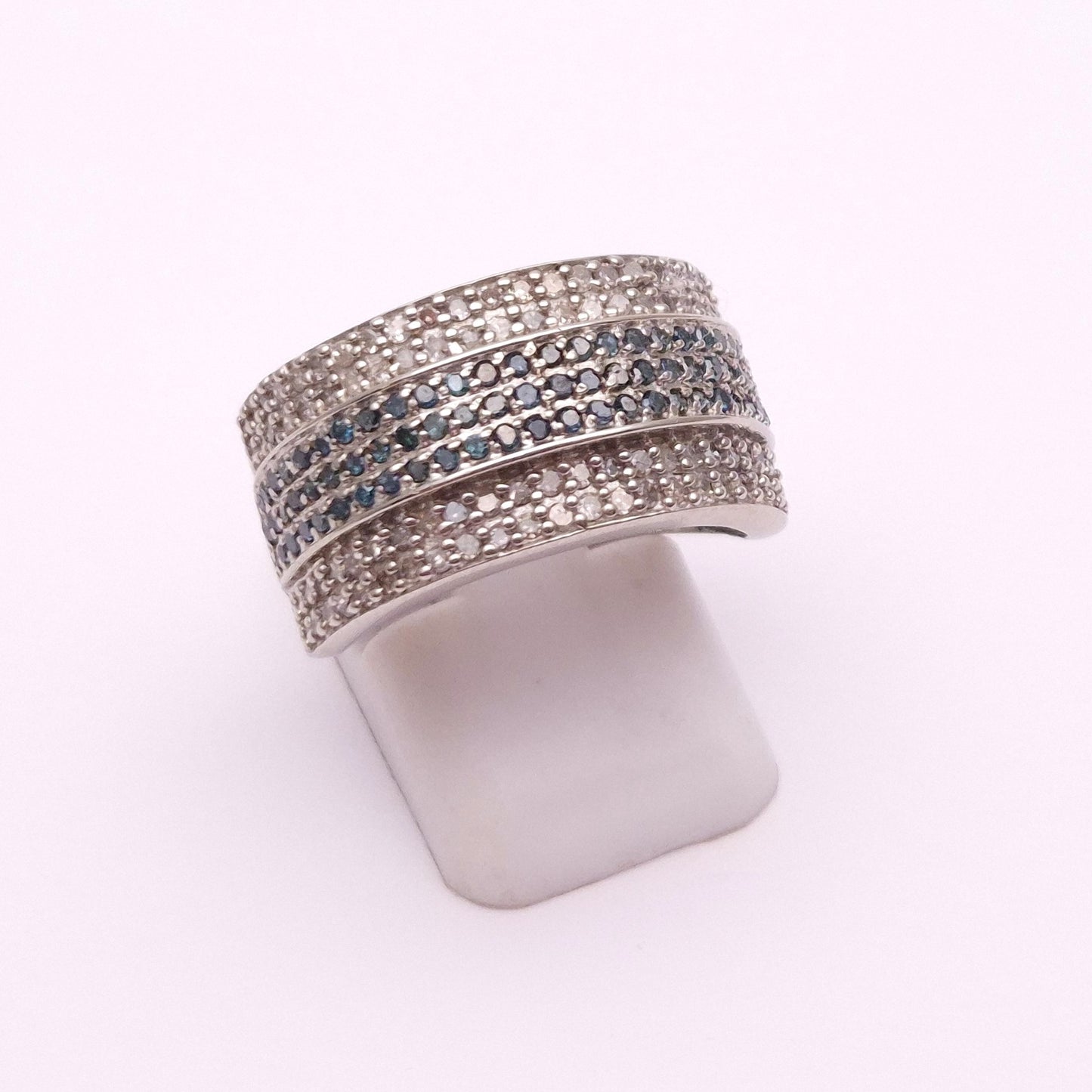 Sterling Silver White and Blue Pave set multi-stone diamond ring