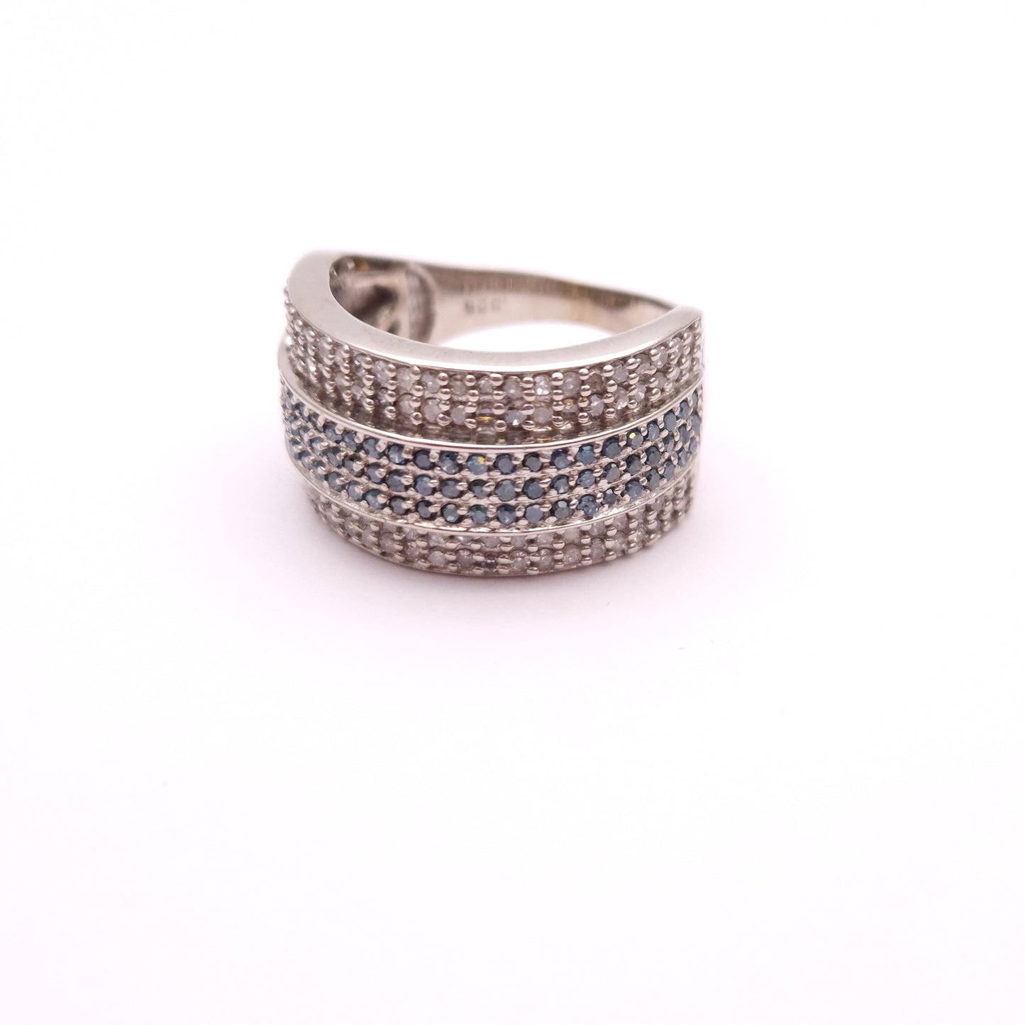 Sterling Silver White and Blue Pave set multi-stone diamond ring