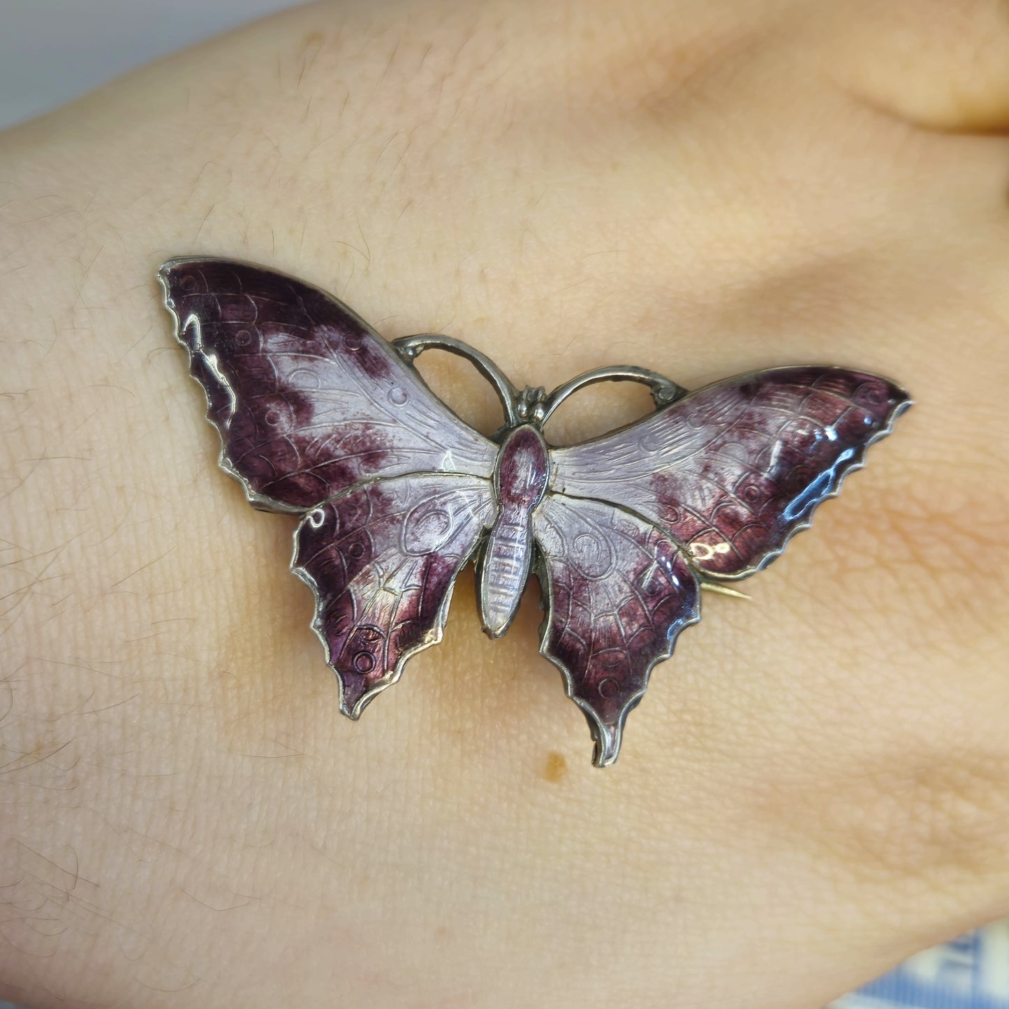 Sterling silver Vintage Enamel Butterfly Brooch