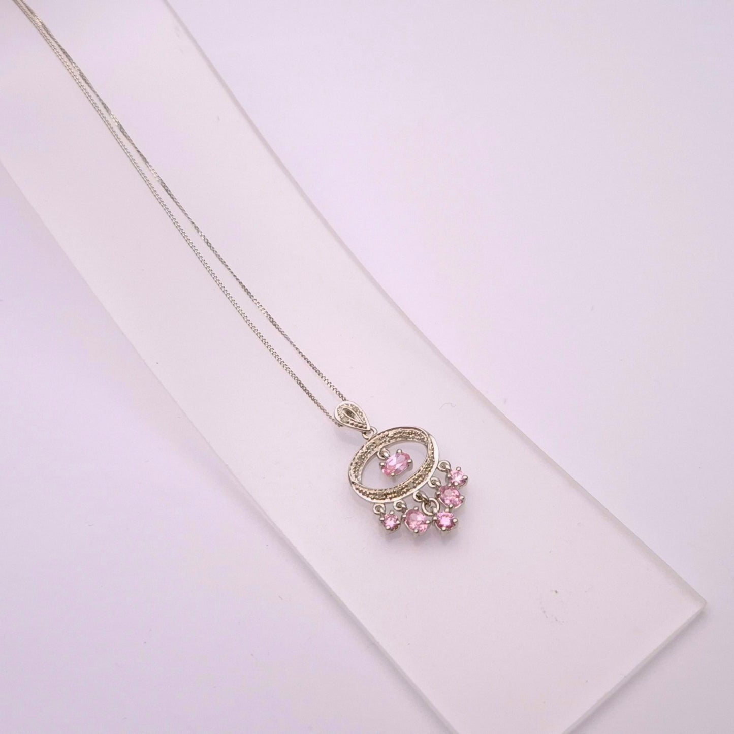 9ct White Gold pink Sapphire and Diamond Chandelier Pendant necklace