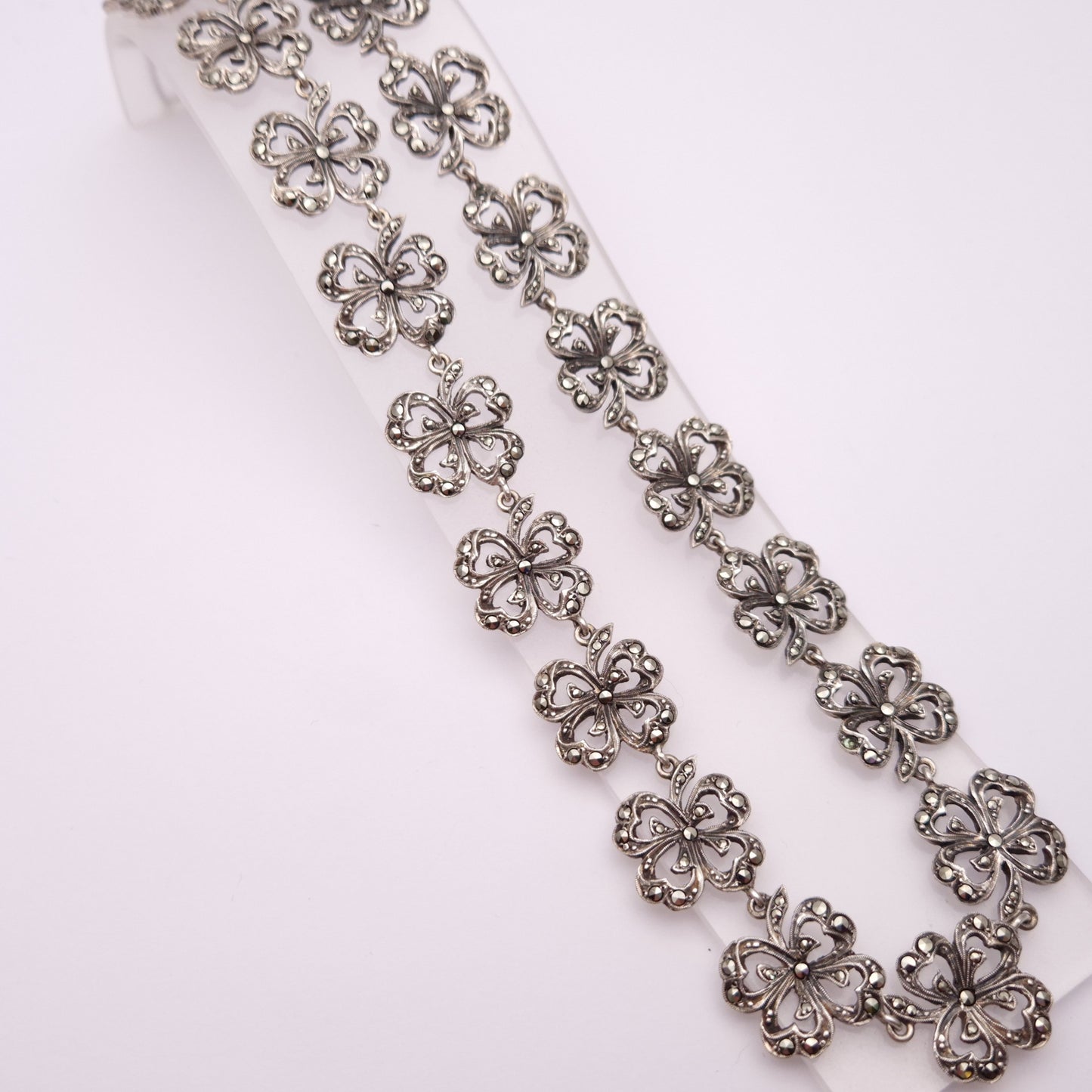 Sterling Silver Marcasite Flower Link Necklace