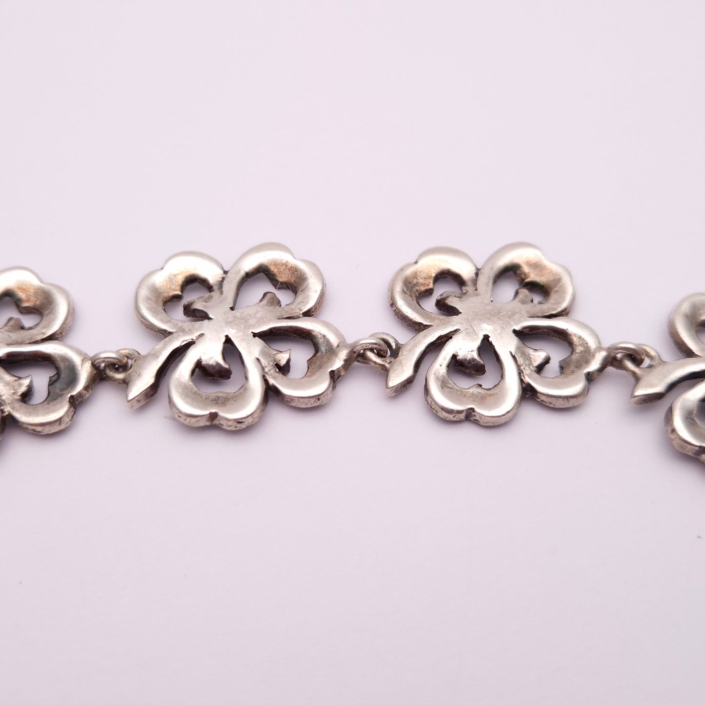 Sterling Silver Marcasite Flower Link Necklace