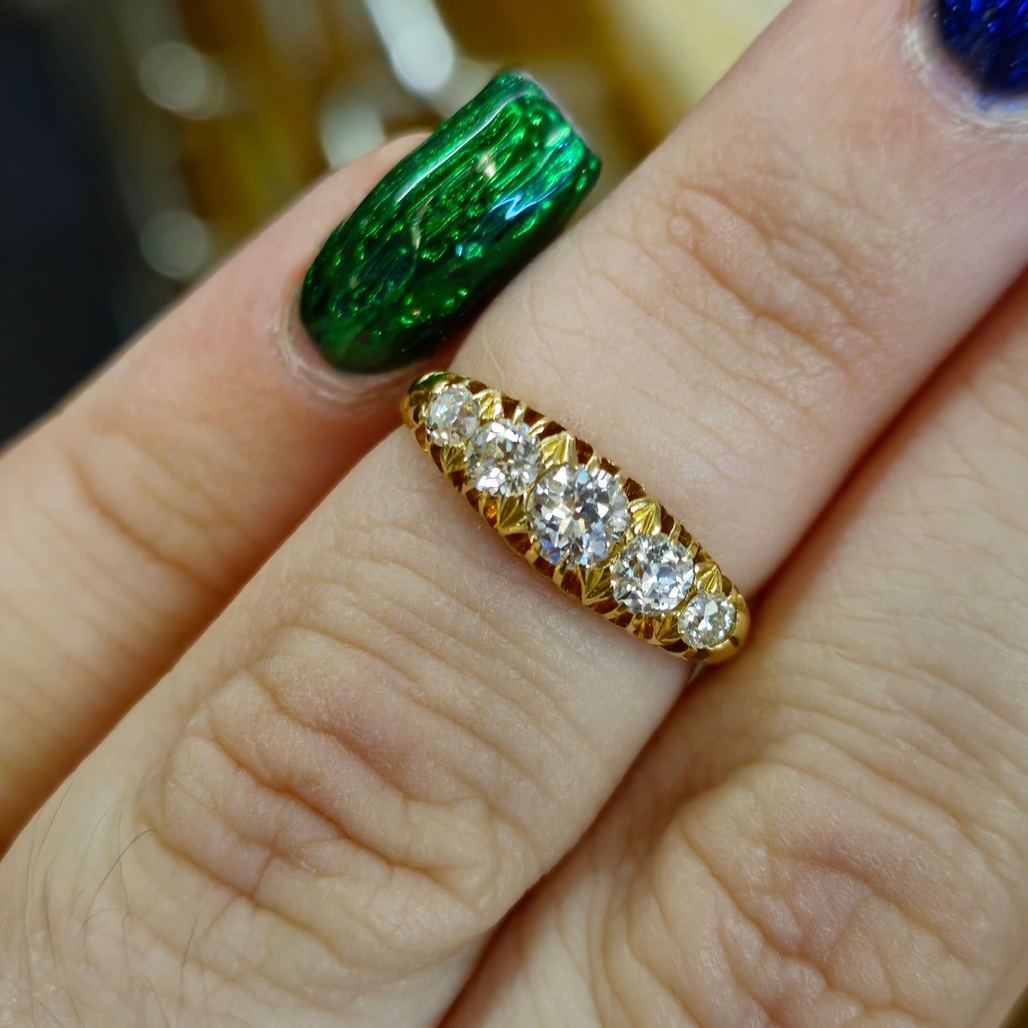 18ct Yellow Gold Antique Edwardian Diamond 5 Stone Ring