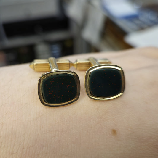 9ct Yellow Gold Bloodstone Set Cufflinks